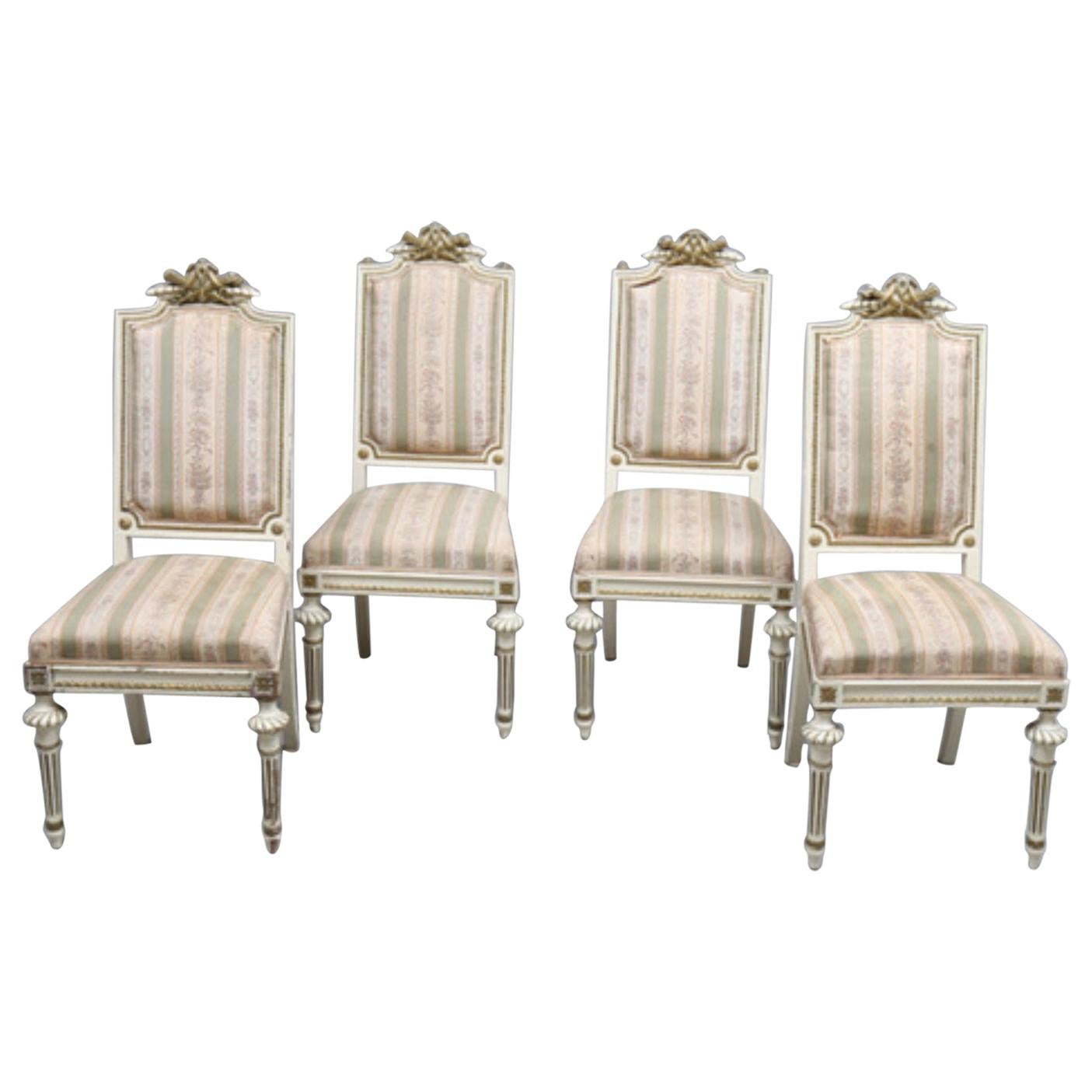 Swedish Gustavian Carved White Dining Chairs, Set of 4, Early 1900s
