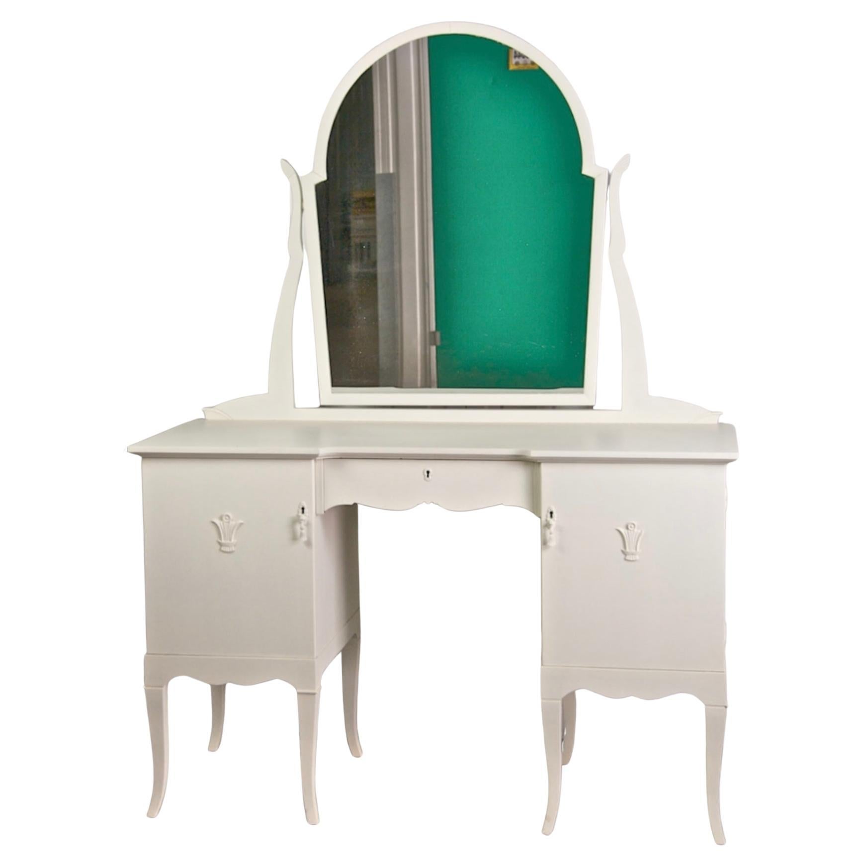 Swedish Gustavian Centre Mirror Carved Dressing Table Early 20th Century White