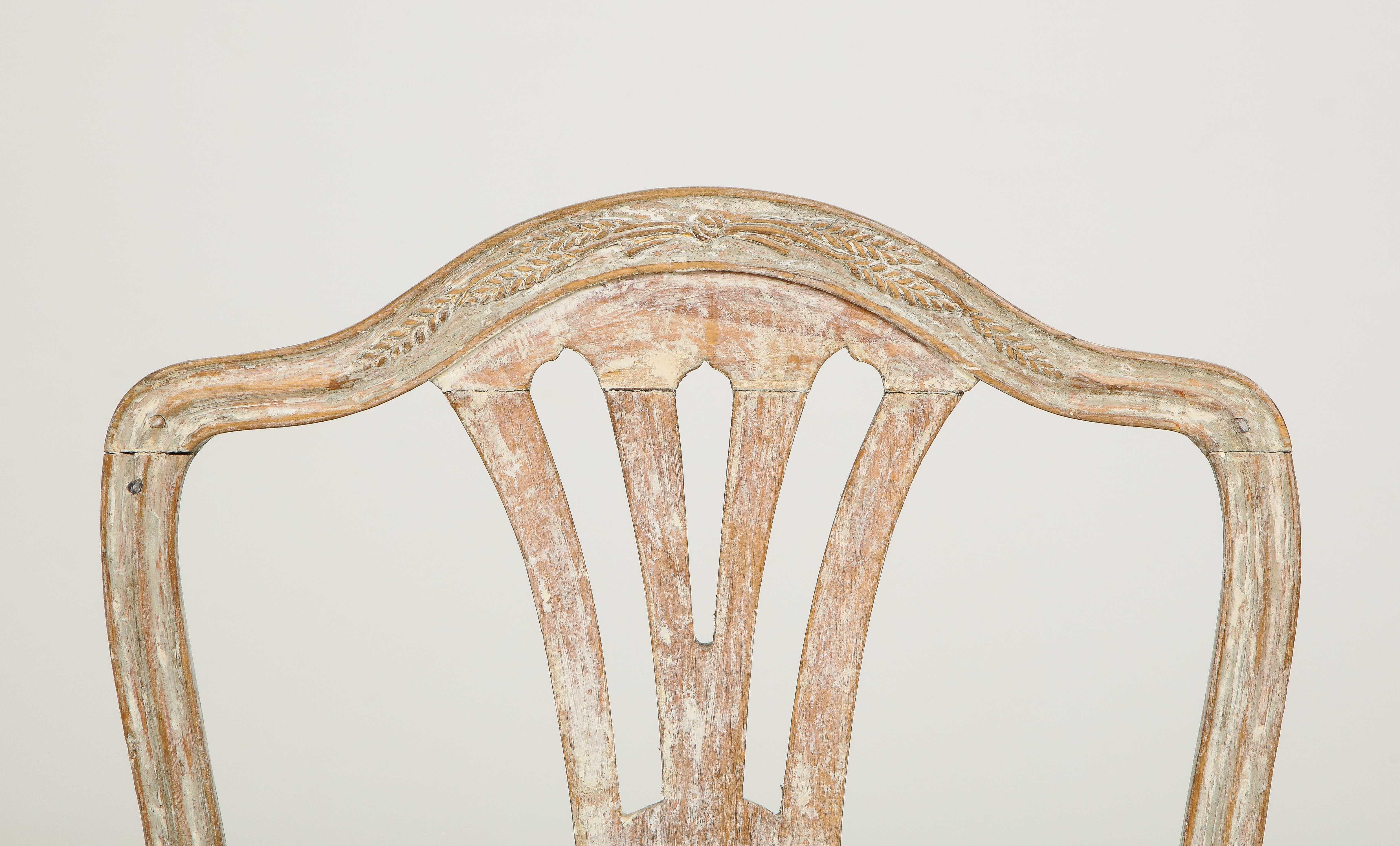Schwedischer Gustavianischer Stuhl mit Weizenschnitzerei, um 1780, Herkunft: Schweden im Zustand „Gut“ im Angebot in New York, NY