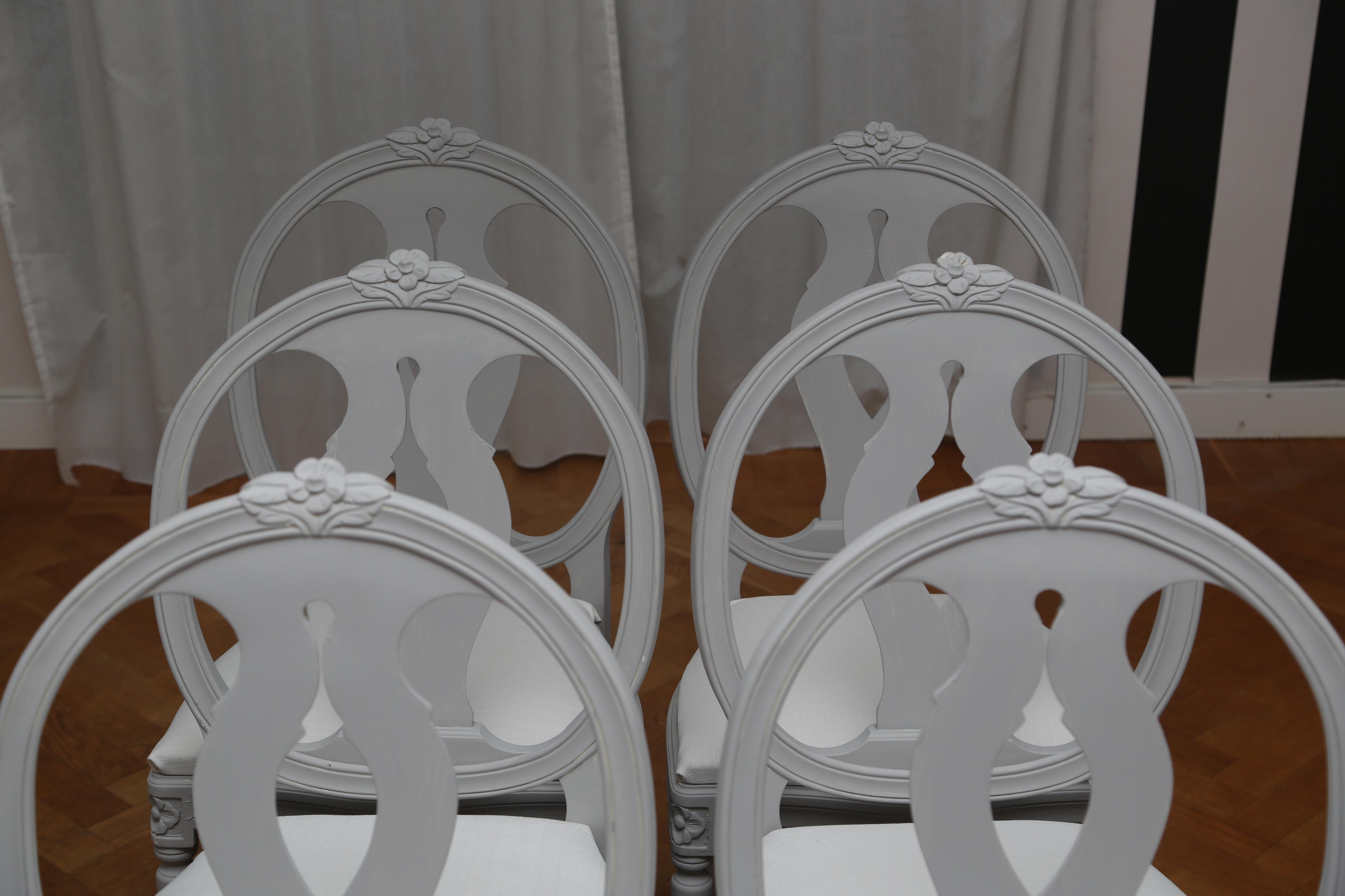 Swedish Gustavian Chairs, Set of 6, 1920 In Good Condition For Sale In Los Gatos, CA