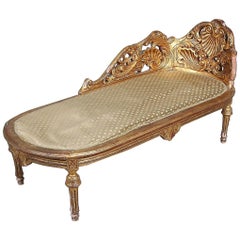 Swedish Gustavian Chaise Longue Sofa Couch Loveseat Gilt Carved, 19th Century