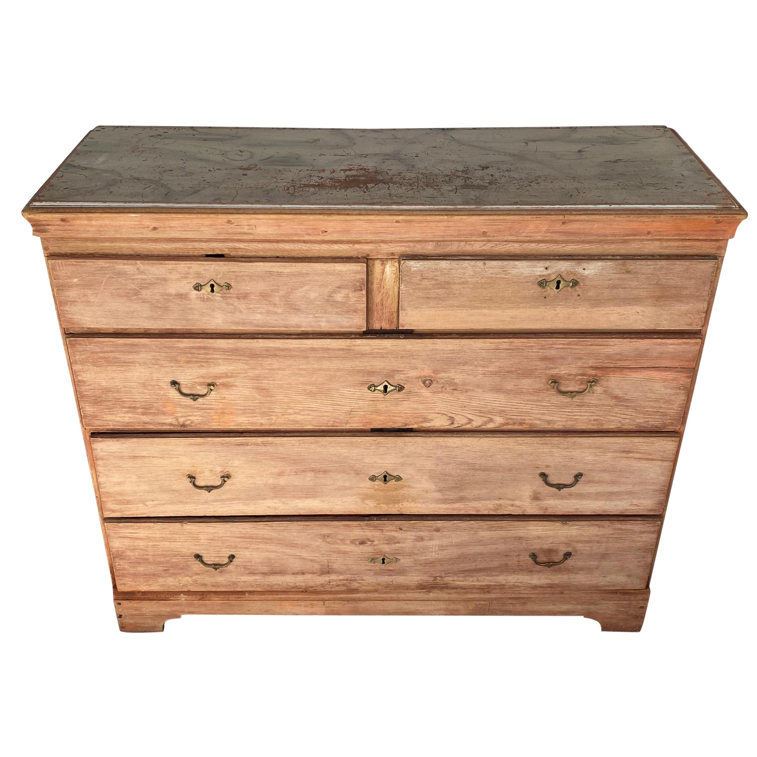 Swedish Gustavian Chest Of 6 Drawers With Blue Faux Marble Top
