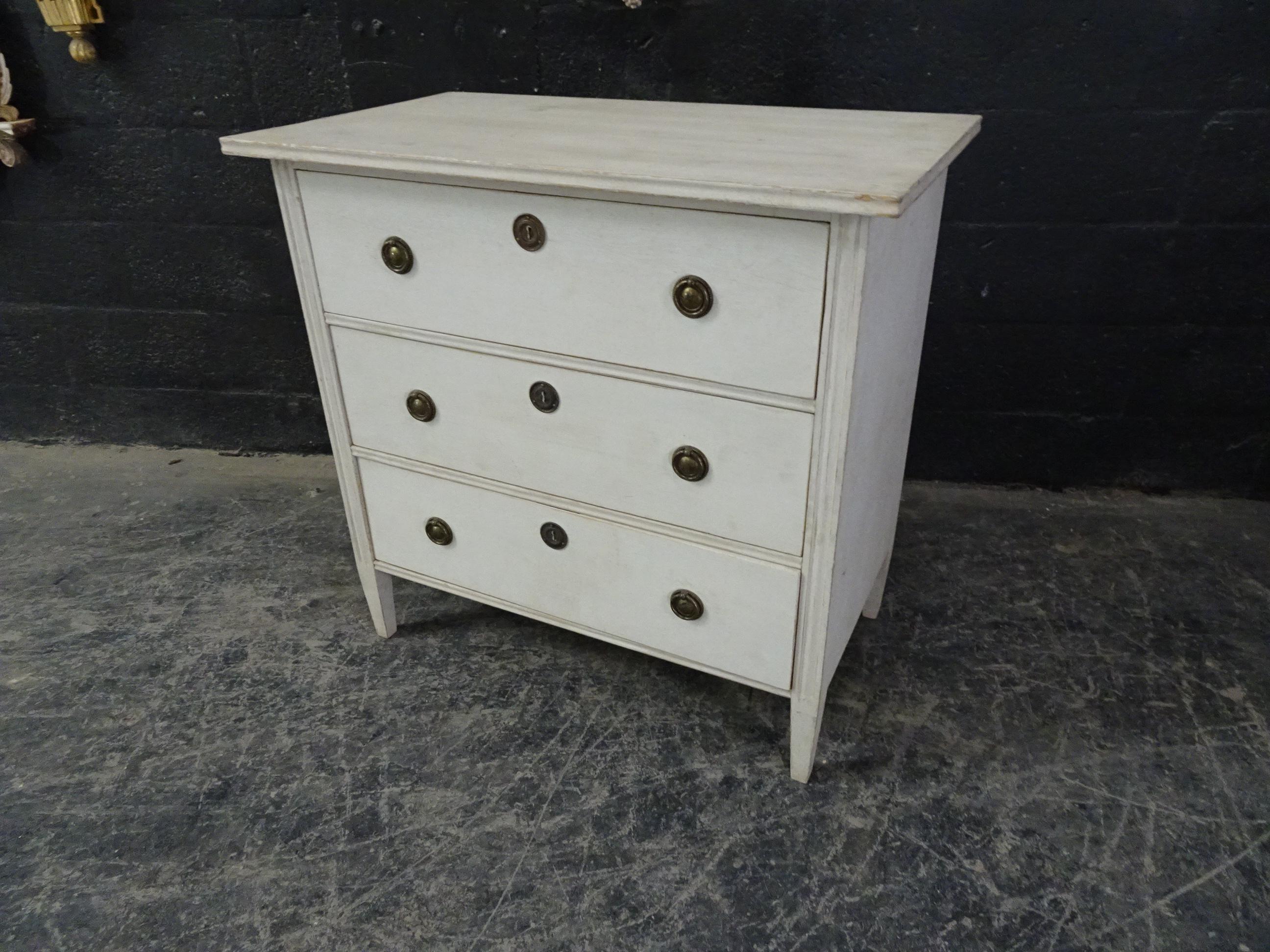 This is a Swedish Gustavian chest of drawers. Its been restored and repainted with milk paints 