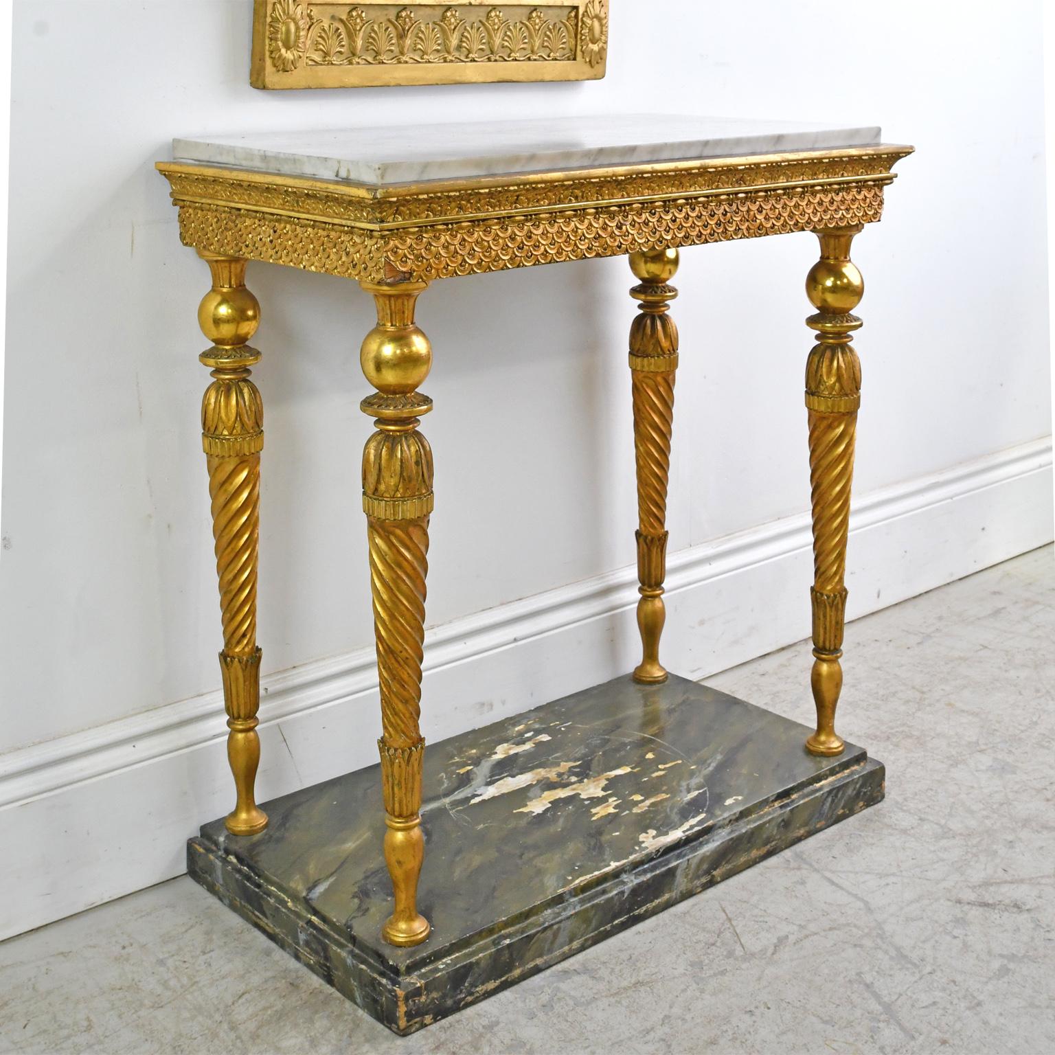 Hand-Carved Swedish Gustavian Console in Giltwood with Carrara Marble, circa 1780