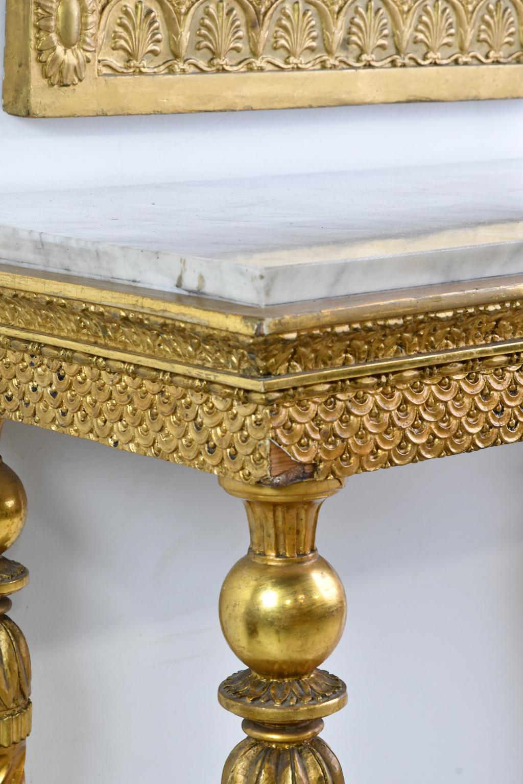 Late 18th Century Swedish Gustavian Console in Giltwood with Carrara Marble, circa 1780