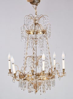 Lustre suédois en cristal gustavien et laiton doré