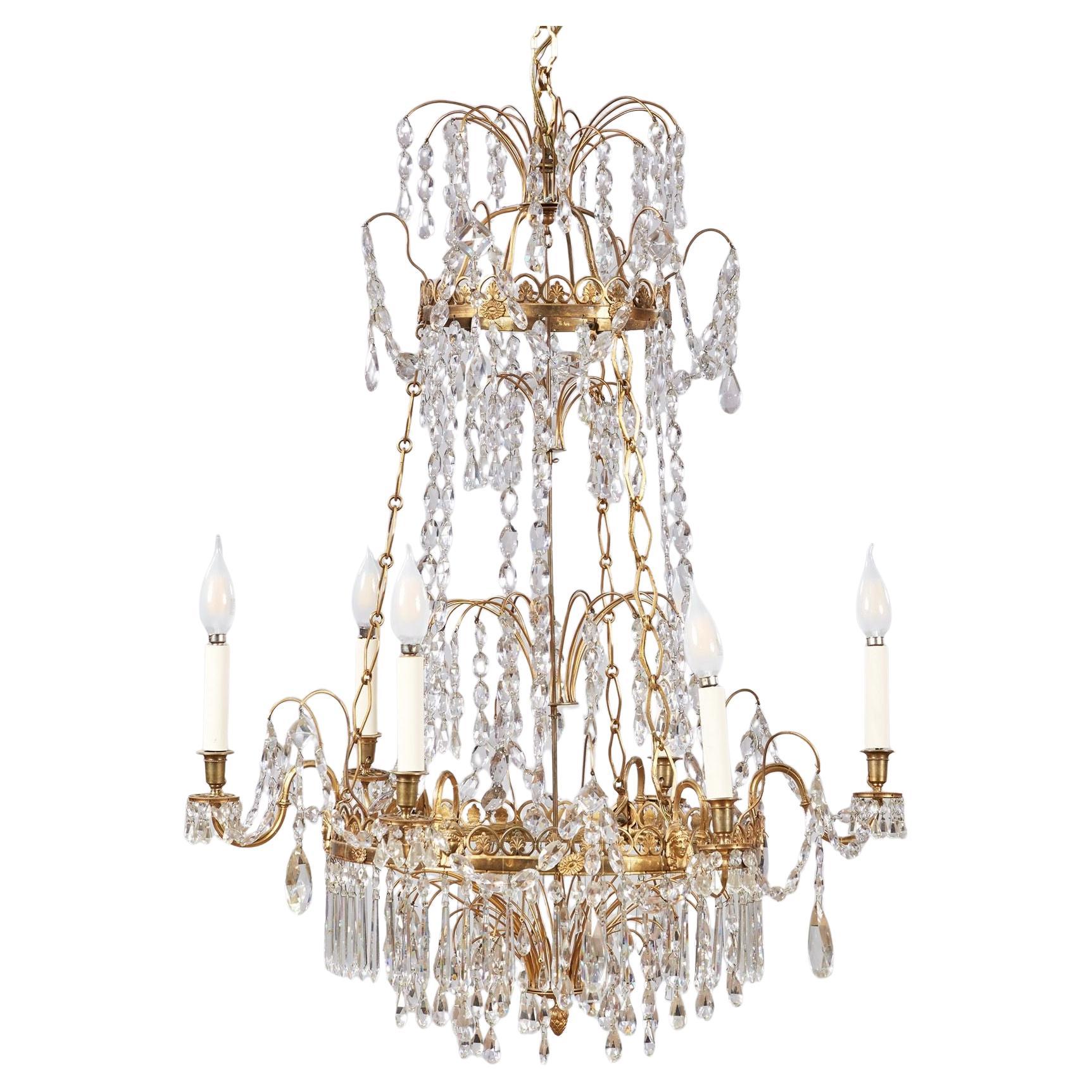 Swedish Gustavian Crystal and Gilt Brass Chandelier For Sale
