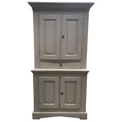 Swedish Gustavian Cupboard/ Highboy in Lime Washed Grey Paint 19th Century