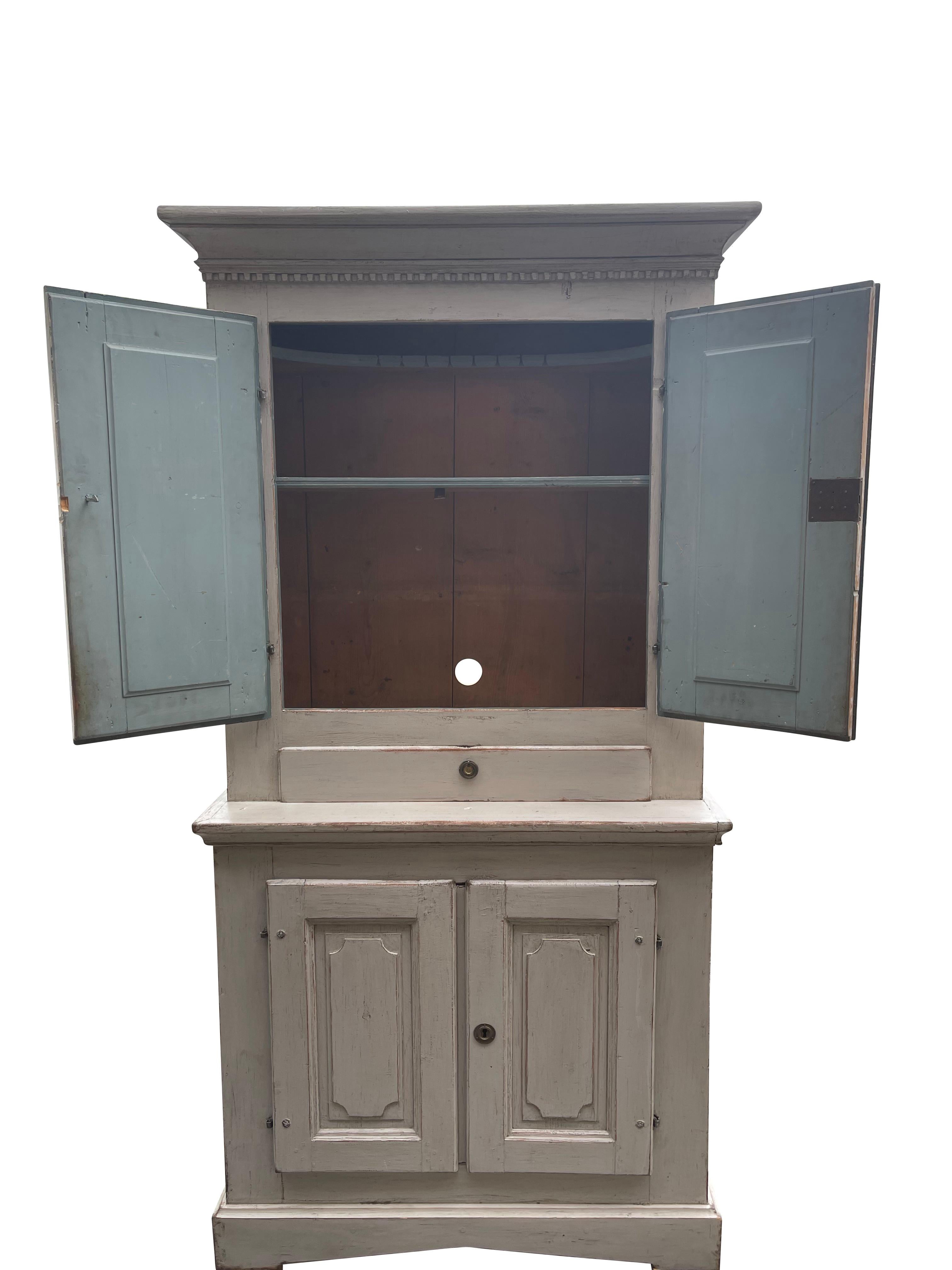 Swedish Gustavian Cupboard/ Highboy in Lime Washed Finish, 19th Century In Good Condition For Sale In Essex, MA