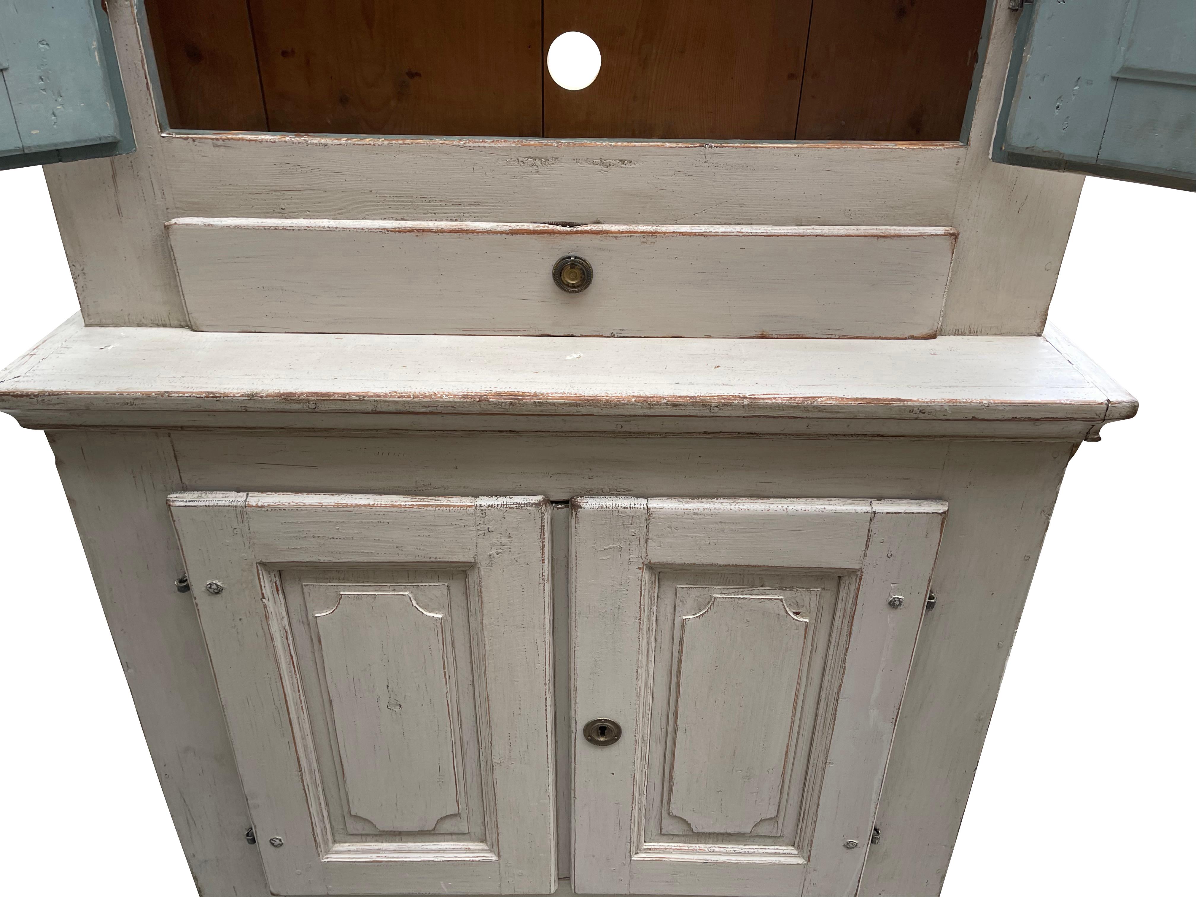 Wood Swedish Gustavian Cupboard/ Highboy in Lime Washed Finish, 19th Century For Sale