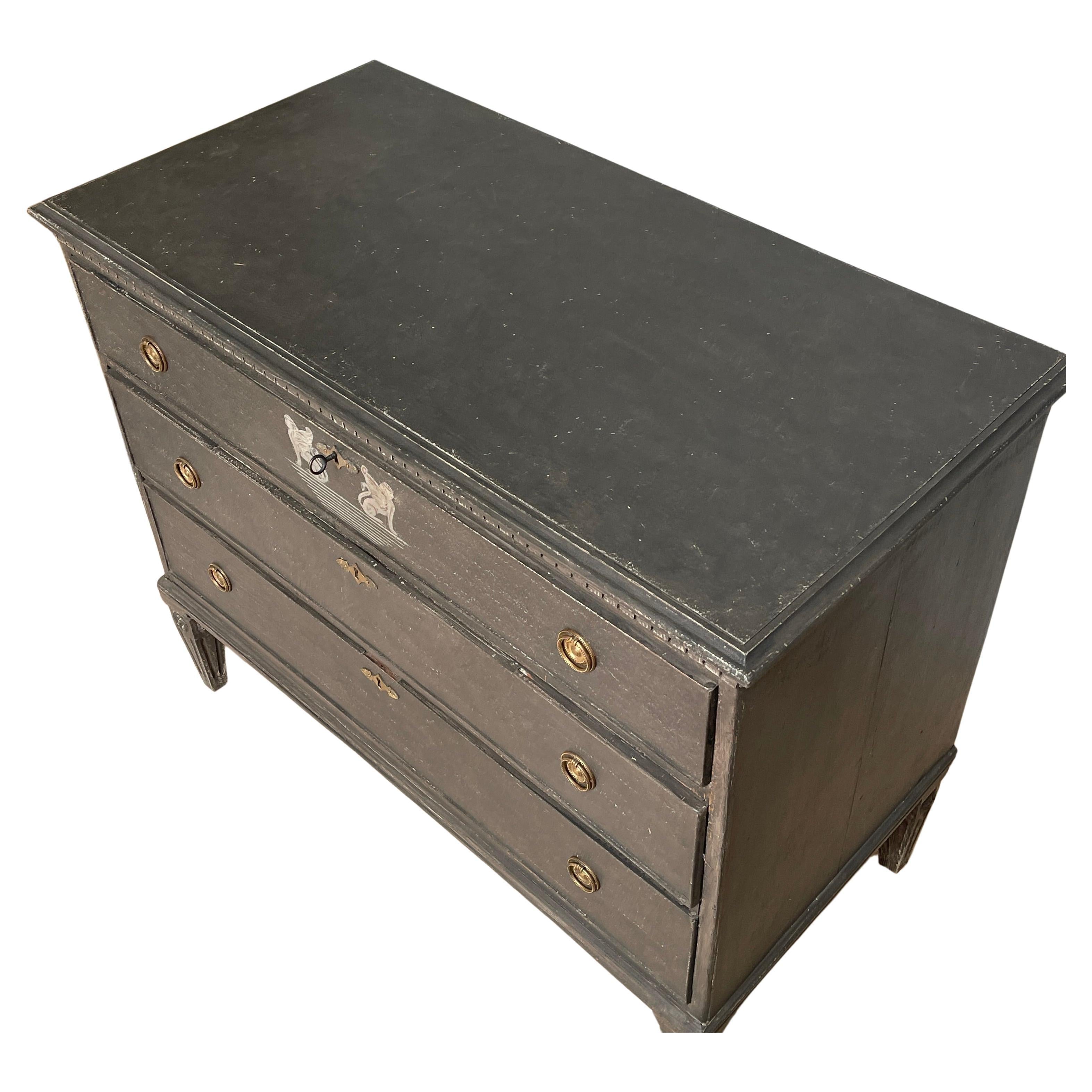Hand-Carved Swedish Gustavian Dark Grey Slate Chest of Drawers Commode  For Sale
