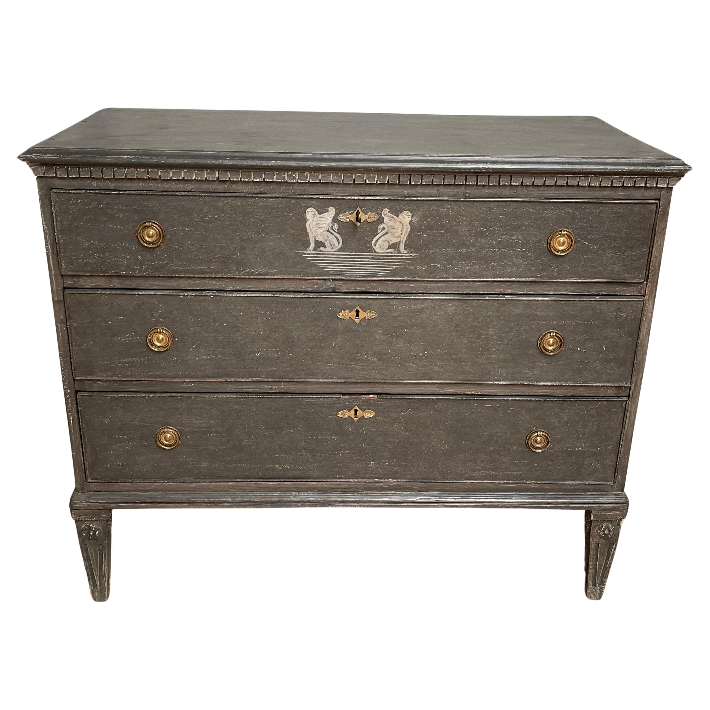 Swedish Gustavian Dark Grey Slate Chest of Drawers Commode  In Good Condition For Sale In Haddonfield, NJ