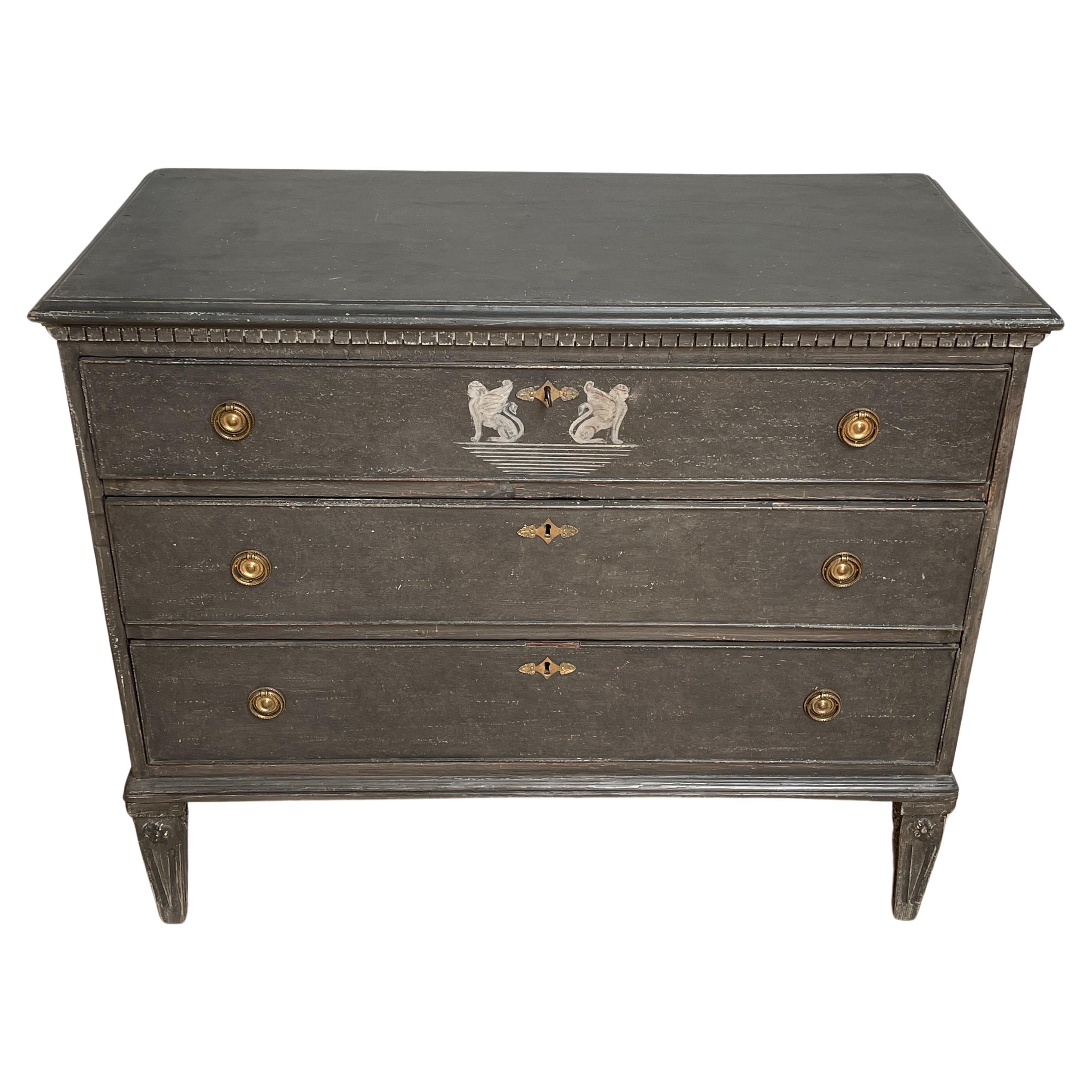 Swedish Gustavian Dark Grey Slate Chest of Drawers Commode  For Sale