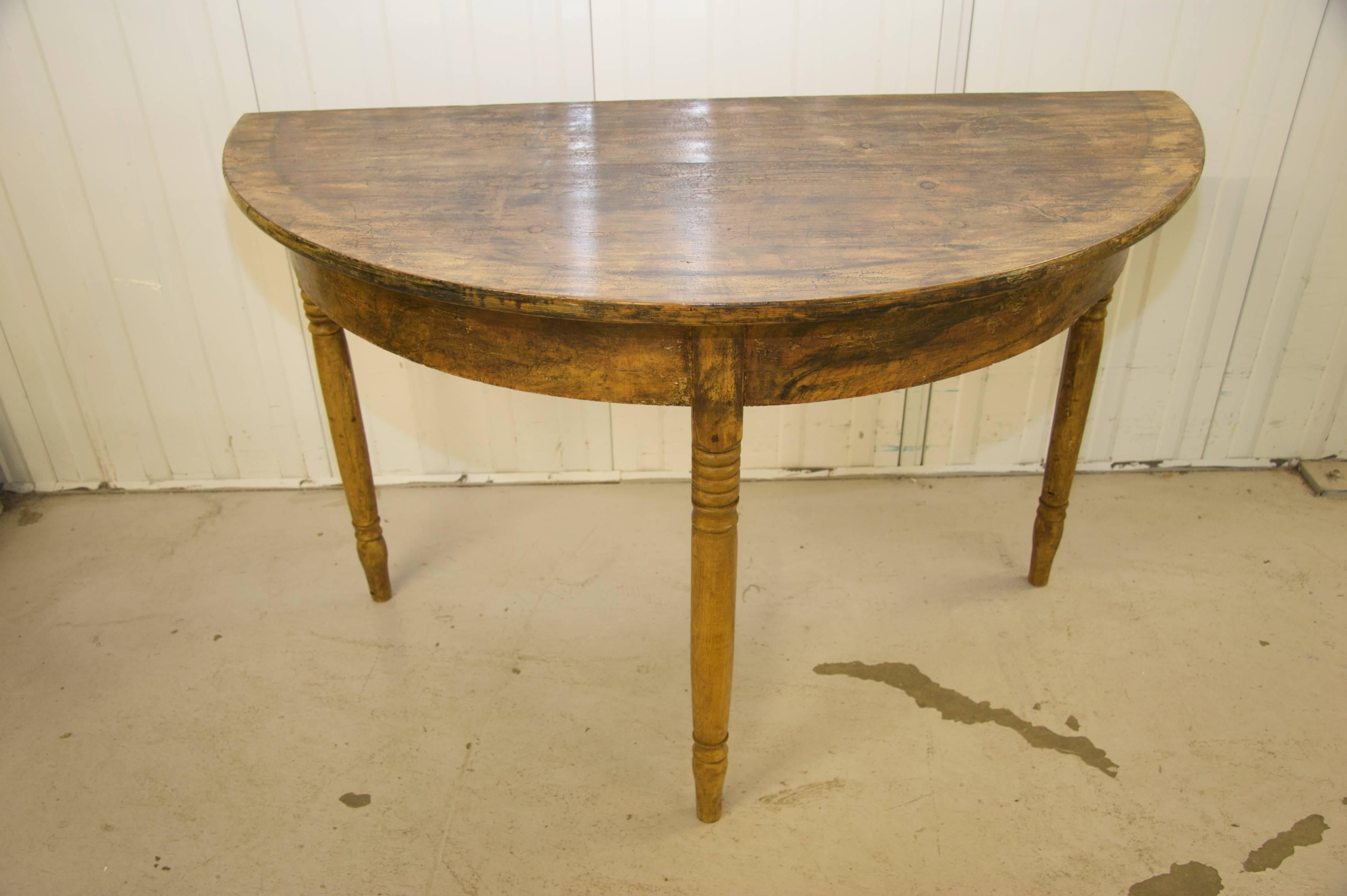 Swedish Gustavian Demilune Tables Early 19th Century Faux Wood Grain Folk Art In Good Condition In LONDON, GB