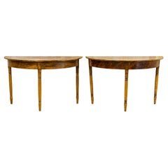 Swedish Gustavian Demilune Tables 1800s Faux Wood Grain Folk Art Gustavian A