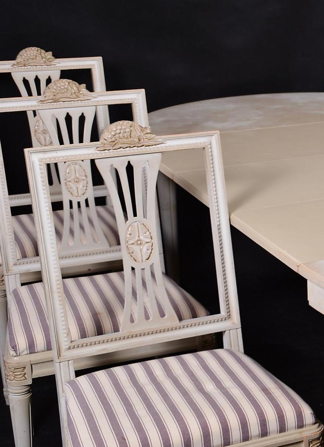 Gustaviano Sedie da pranzo svedesi gustaviane in stile Lindome grigio, set di 6, metà del XX secolo A in vendita