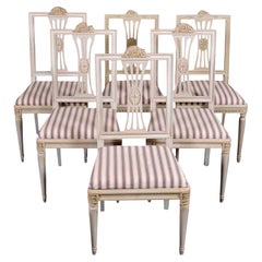 Swedish Gustavian Dining Chairs Grey Lindome Style Set of 6, Mid-20th Century A