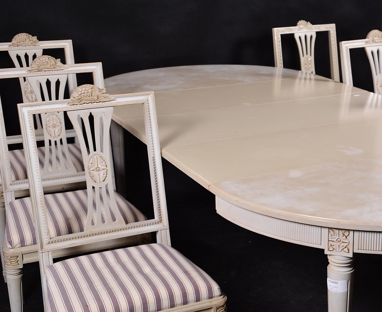 Swedish Gustavian Dining Chairs Grey Lindome Style Set of 6, Mid-20th Century In Good Condition For Sale In LONDON, GB