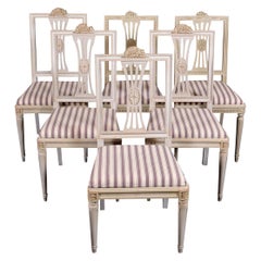 Swedish Gustavian Dining Chairs Grey Lindome Style Set of 6, Mid-20th Century
