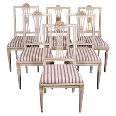 Used Swedish Gustavian Dining Chairs Grey Lindome Style Set of 6, Mid-20th Century