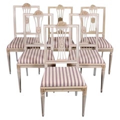 Swedish Gustavian Dining Chairs Grey Lindome Style Set of 6, Mid-20th Century