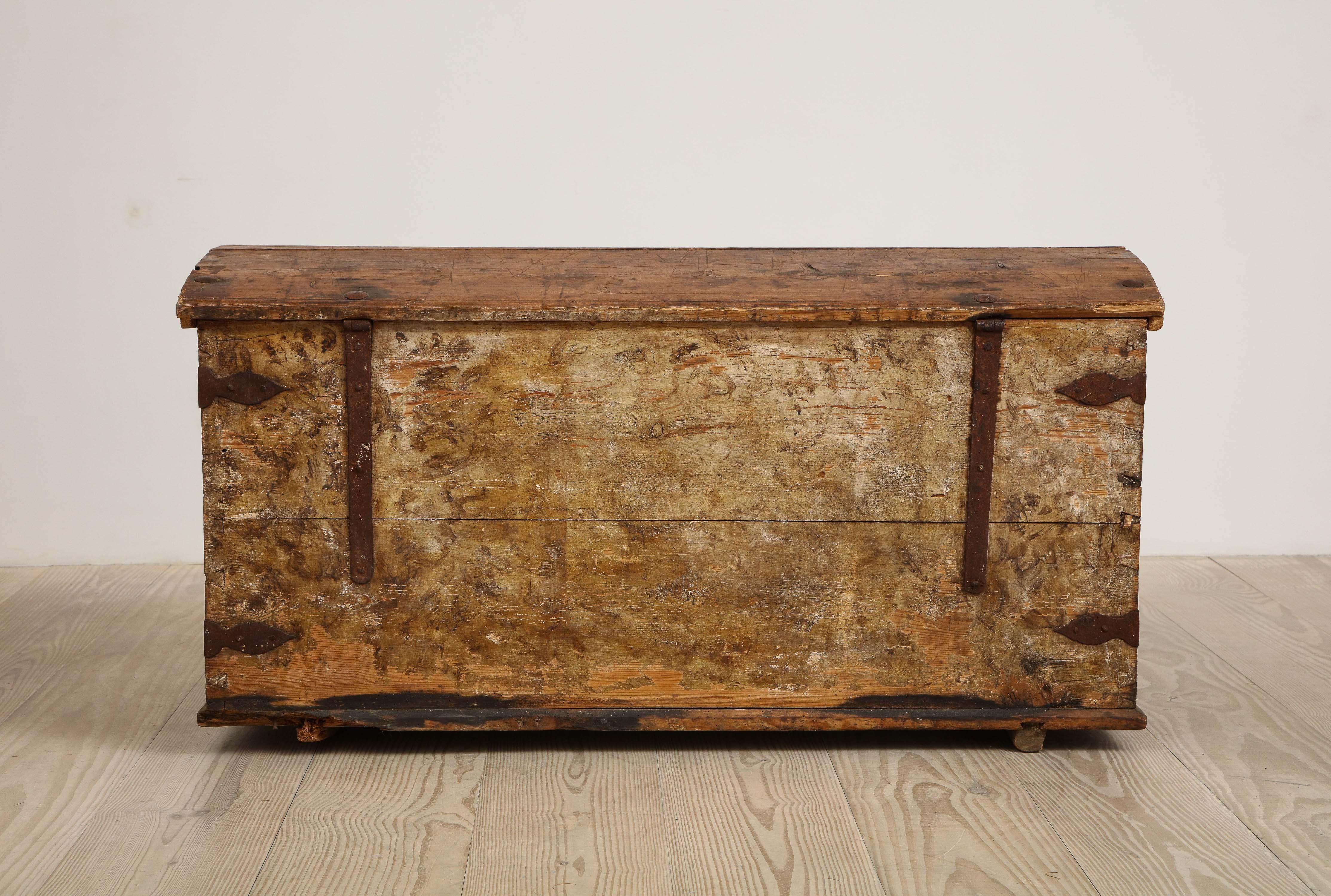 Iron Swedish Gustavian Dowry Chest with Exceptional Interior Painting, Dated 1782 For Sale