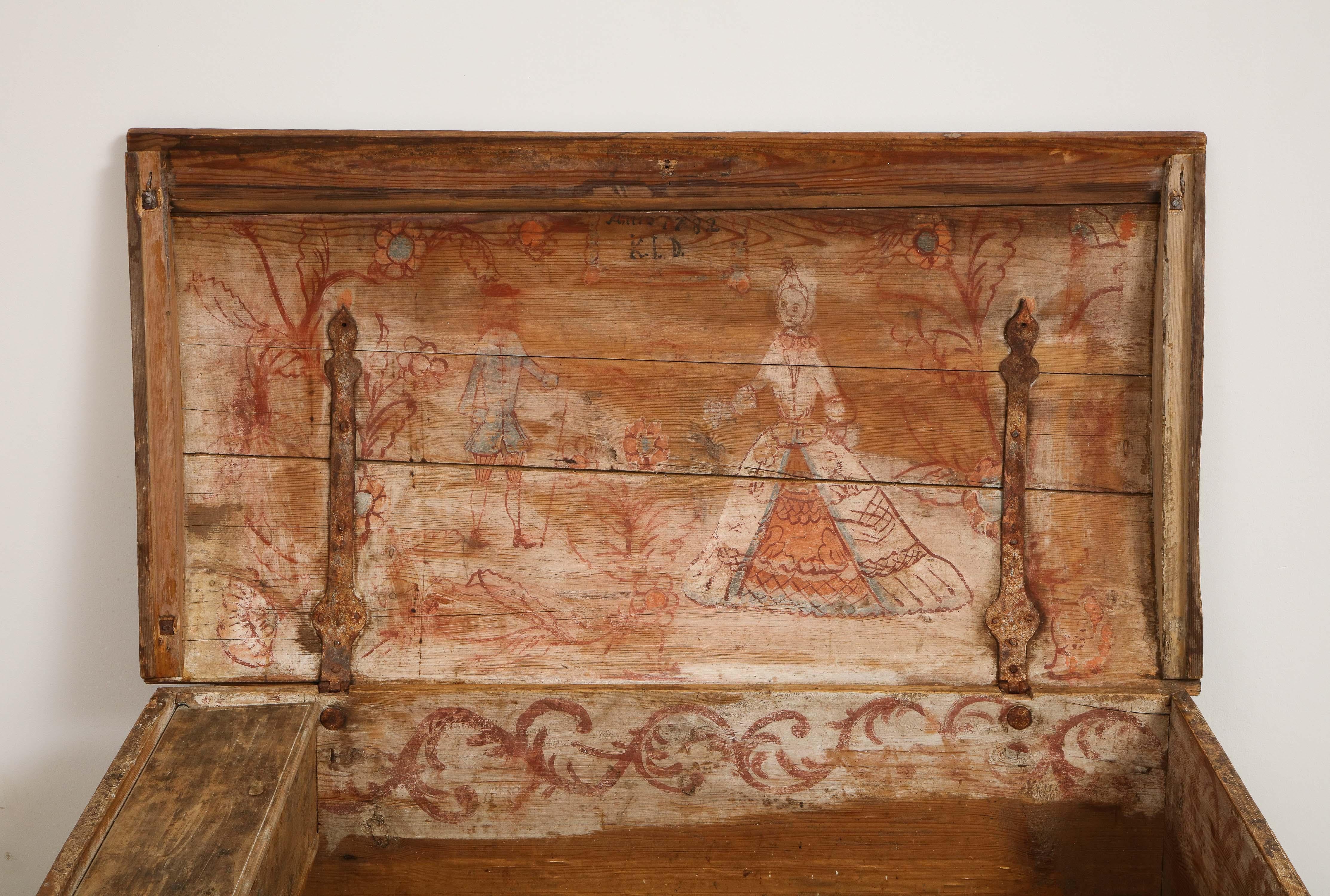 Cassettone svedese gustaviano con eccezionale pittura interna, datato 1782 in vendita 2