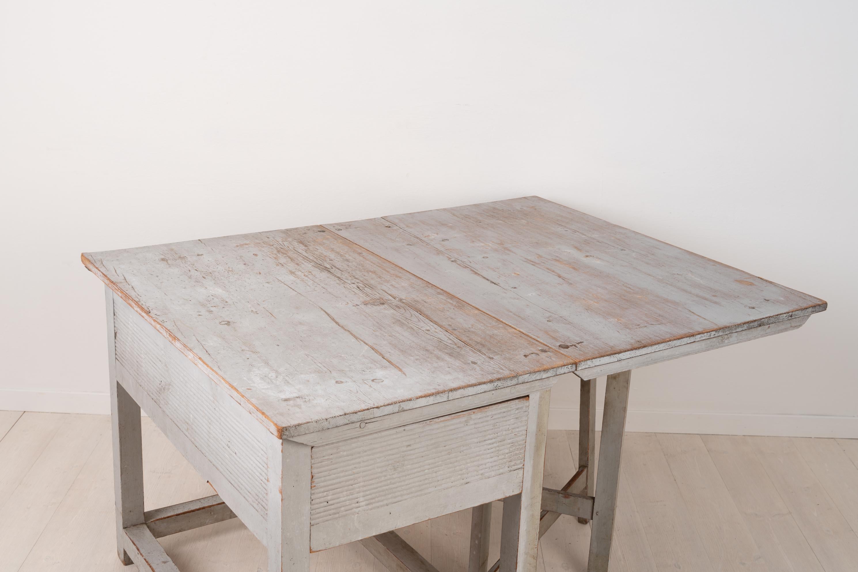 Pine Swedish Gustavian Drop Leaf Table in Light Grey