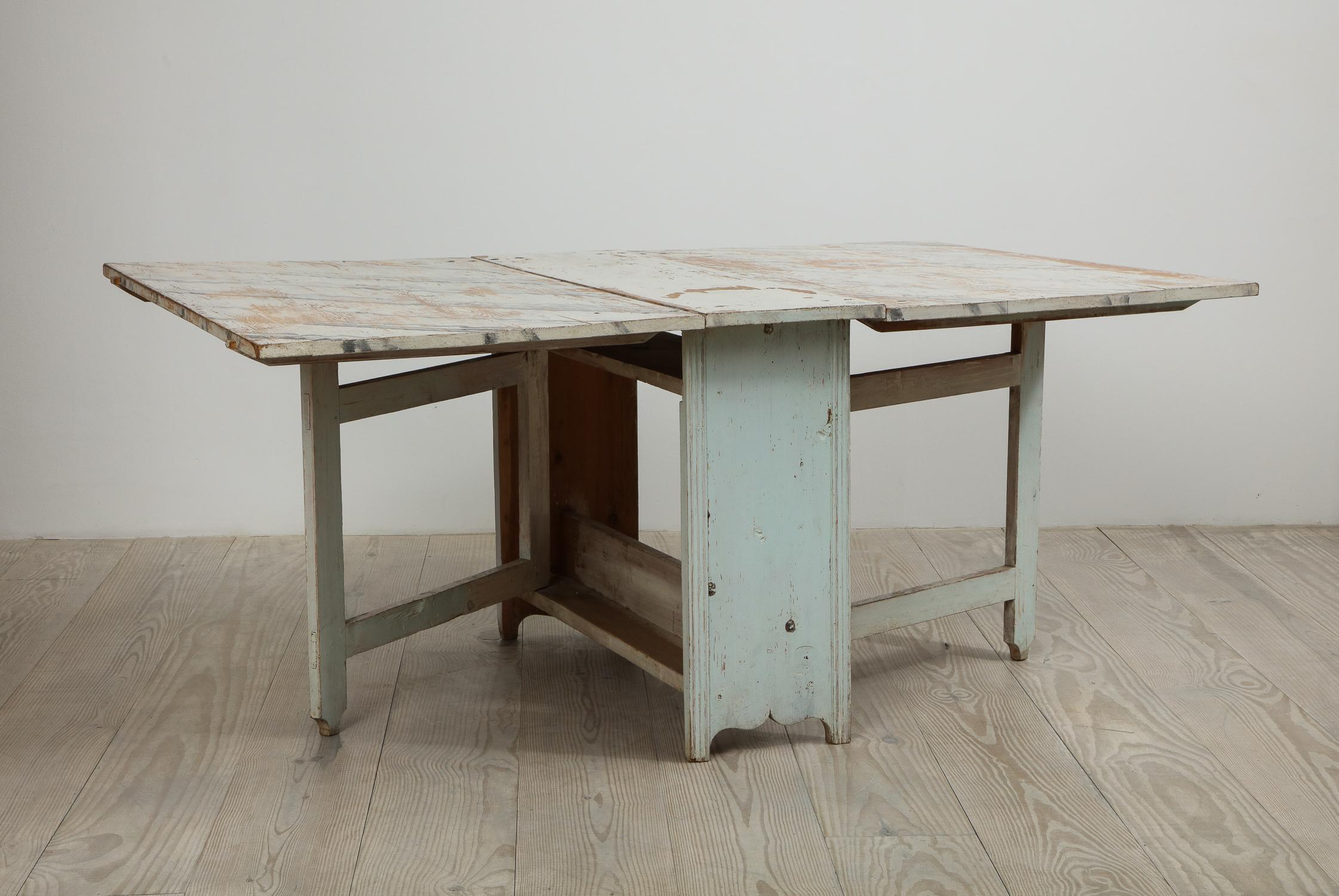 Paint Swedish Gustavian Drop-Leaf Table with Faux-Marble Finish, Sweden, Circa 1775