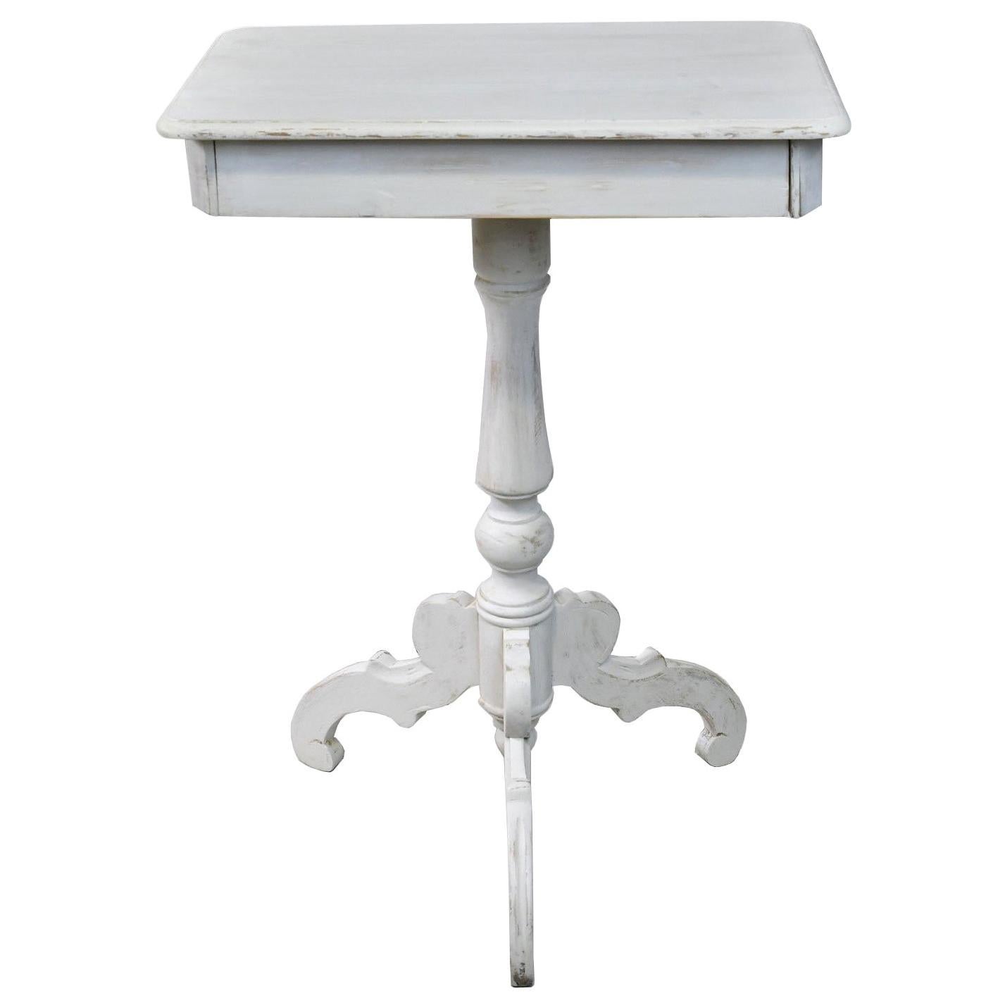 Swedish Gustavian End Table on Tri-foot Pedestal w/ Grey/White Paint, c. 1825 For Sale