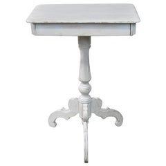 Antique Swedish Gustavian End Table on Tri-foot Pedestal w/ Grey/White Paint, c. 1825