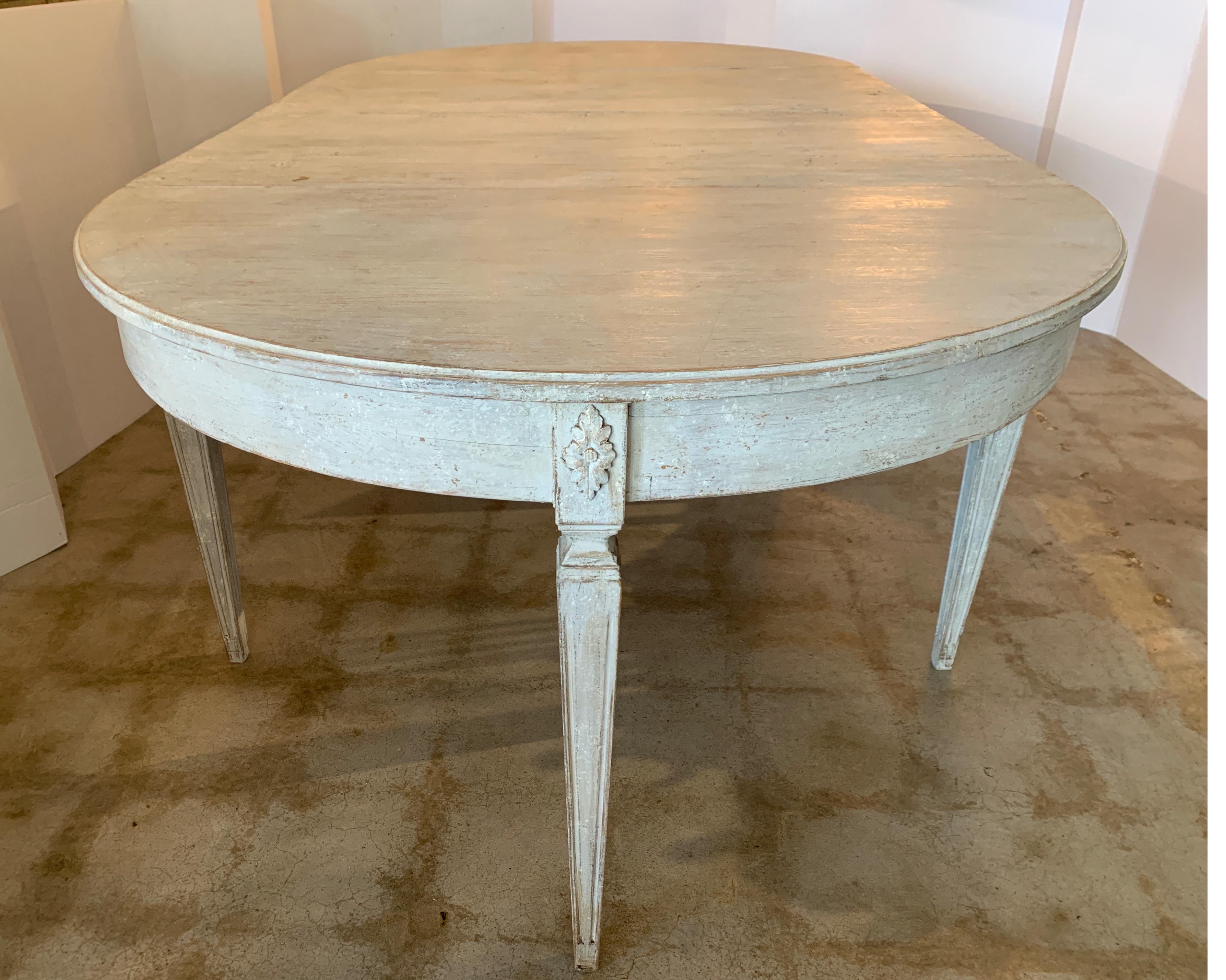 Swedish Gustavian Extension Table Painted Gray with Demilune Ends 9