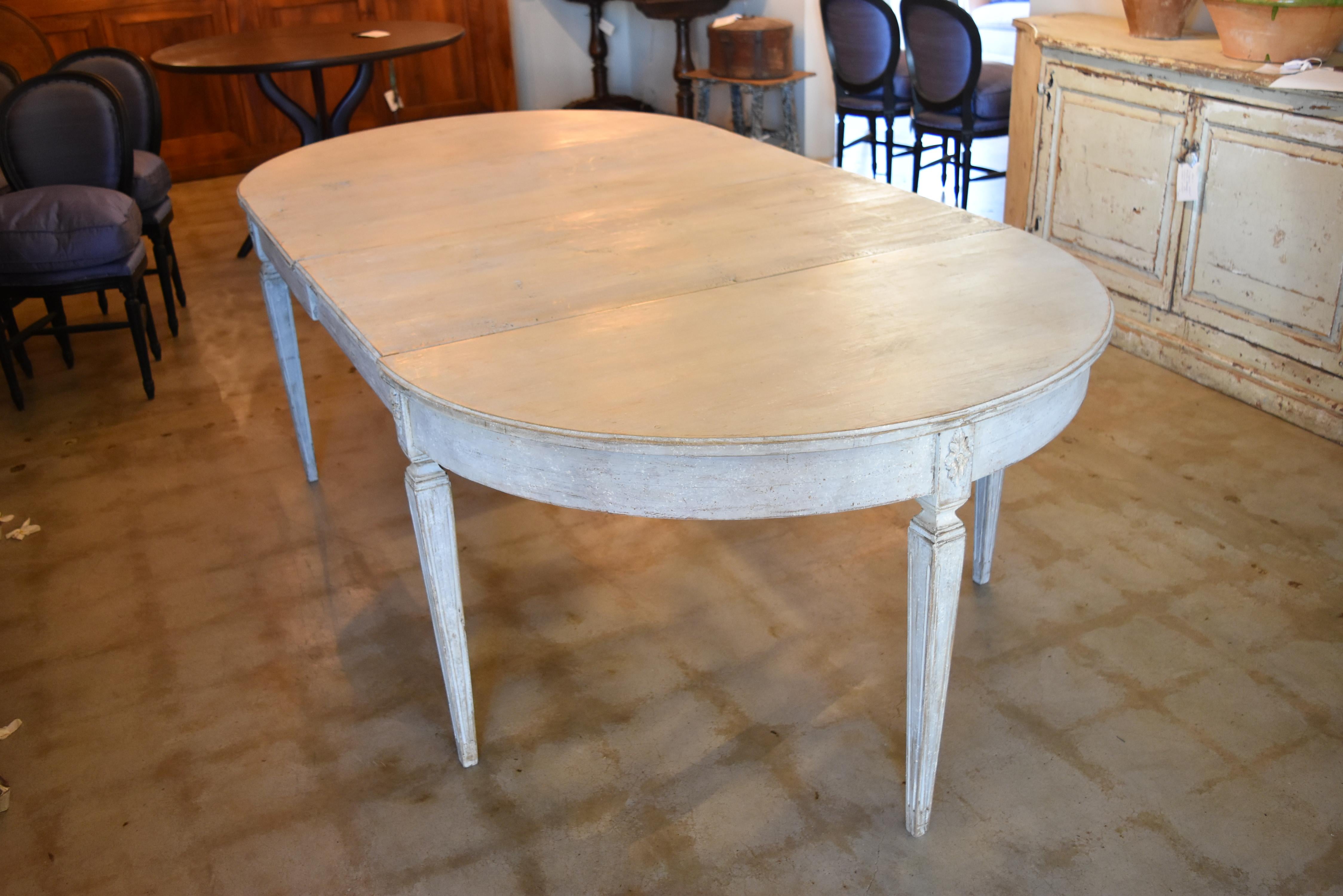Swedish Gustavian Extension Table Painted Gray with Demilune Ends 10