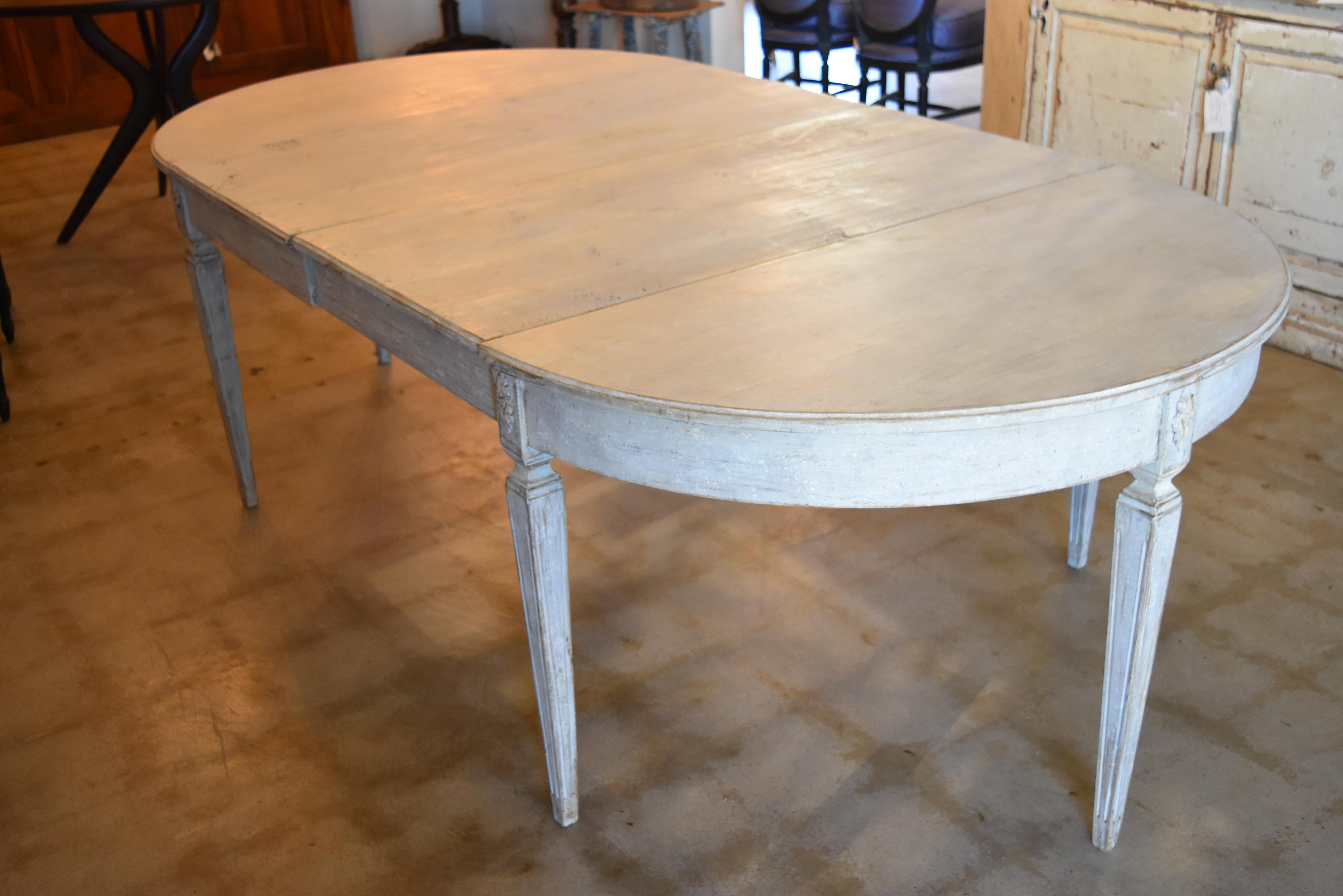 Swedish Gustavian Extension Table Painted Gray with Demilune Ends 11