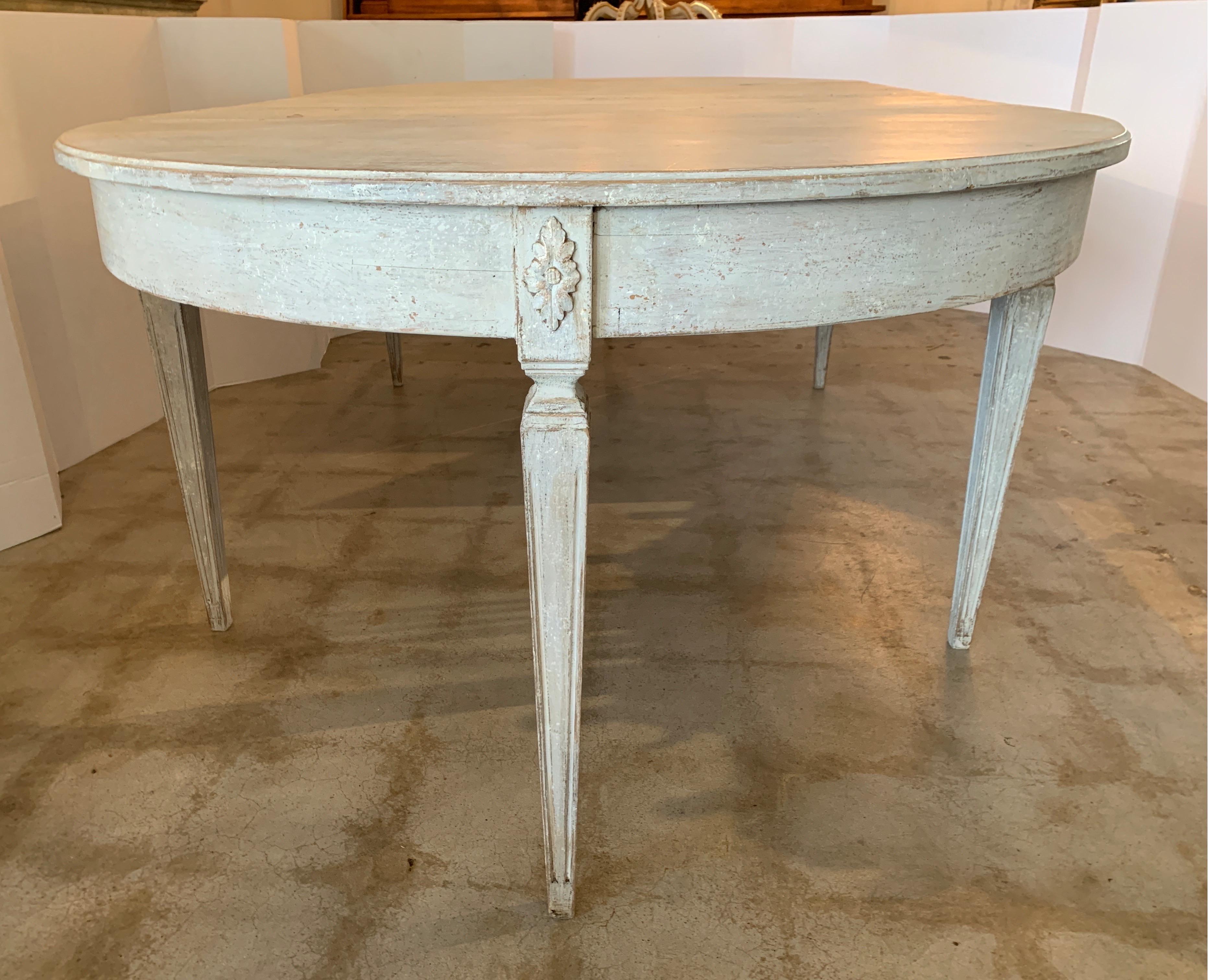 Swedish Gustavian Extension Table Painted Gray with Demilune Ends 2