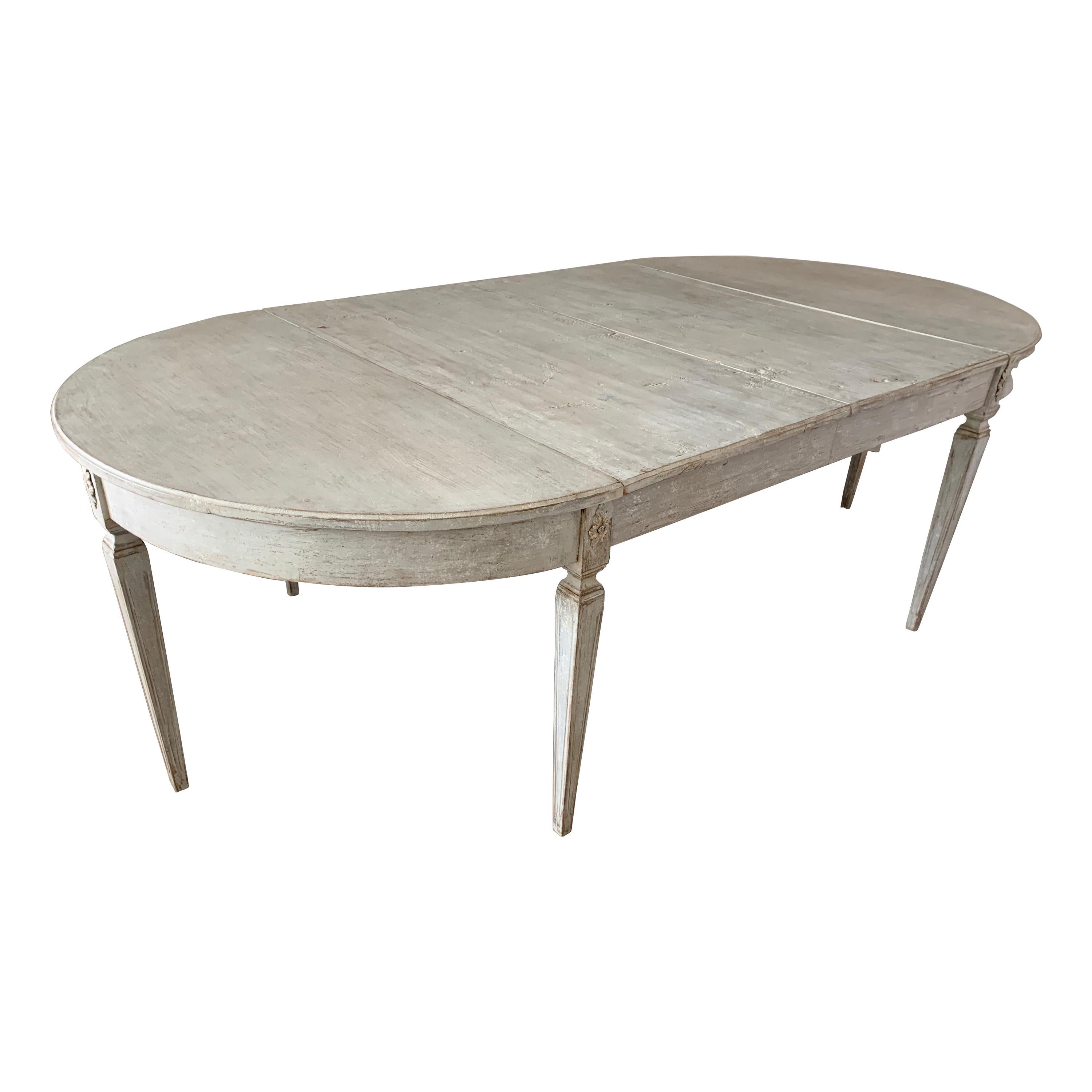 Swedish Gustavian Extension Table Painted Gray with Demilune Ends