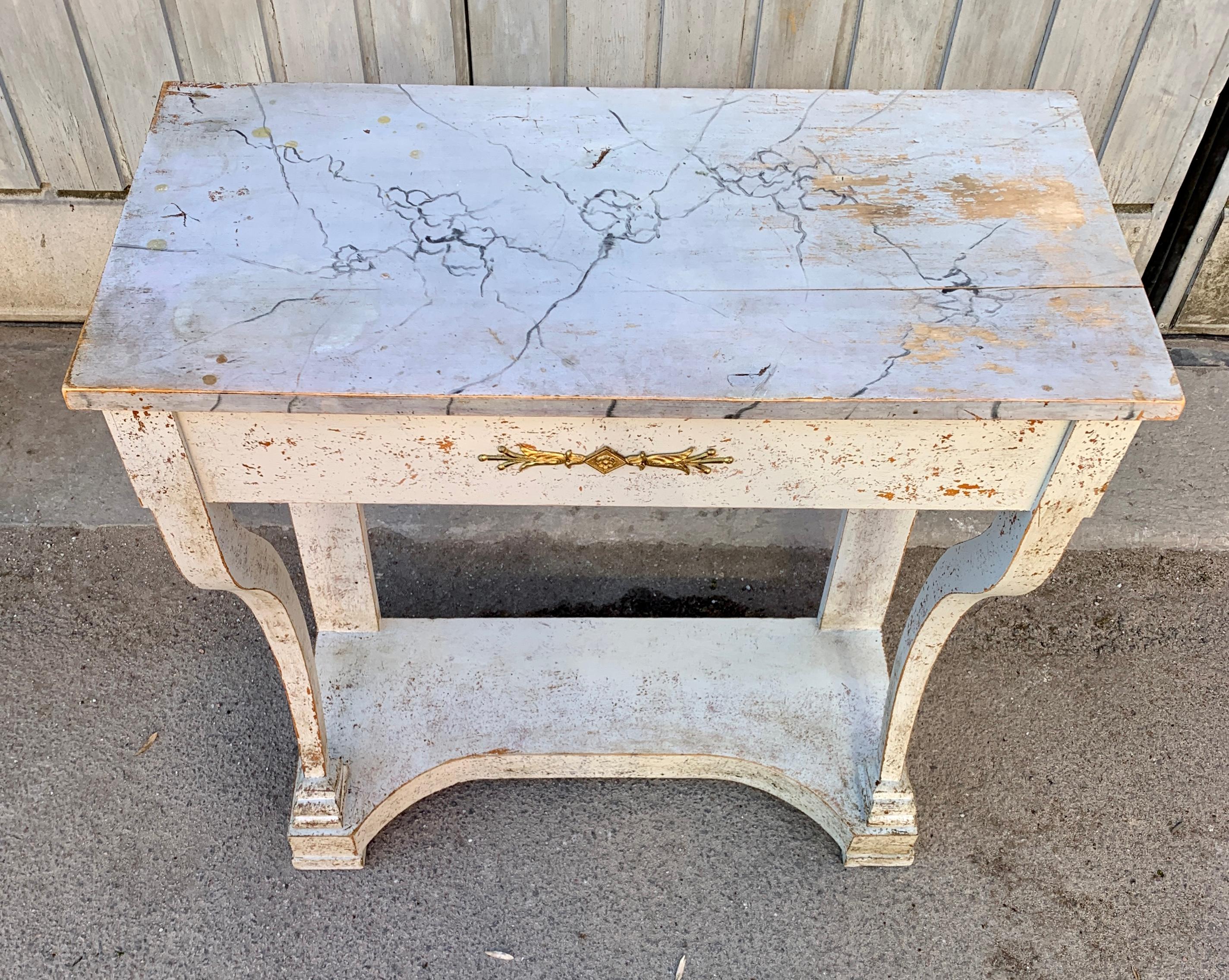 Swedish Gustavian Faux Marble Painted Console Table For Sale 11