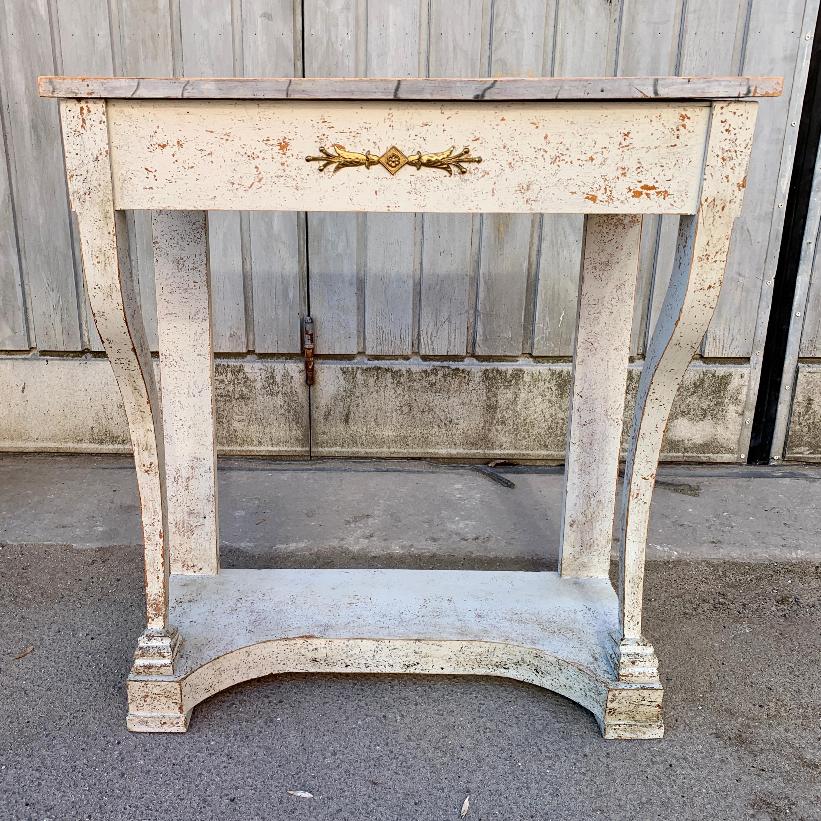 Swedish Gustavian Faux Marble Painted Console Table For Sale 12