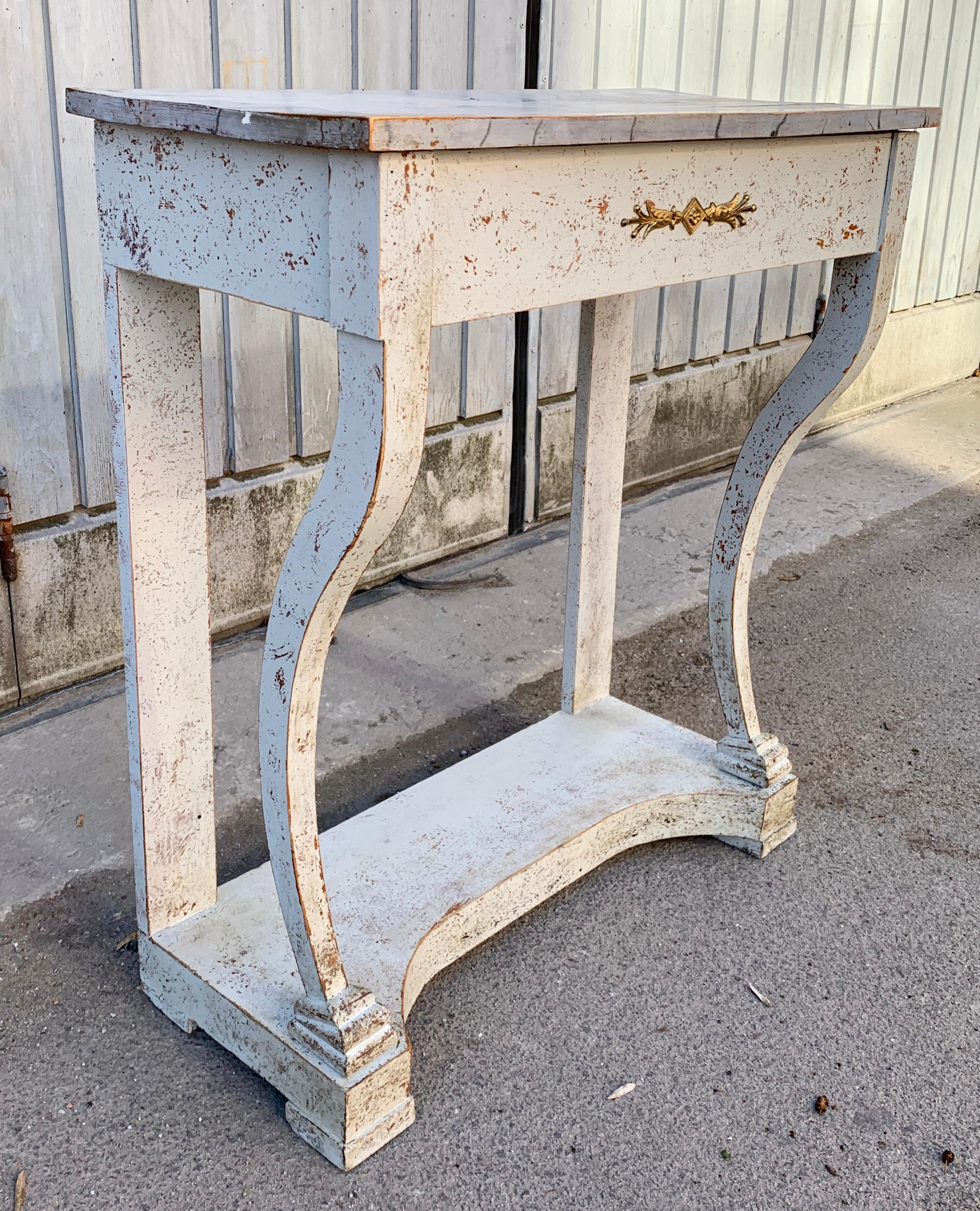 Swedish Gustavian Faux Marble Painted Console Table For Sale 13