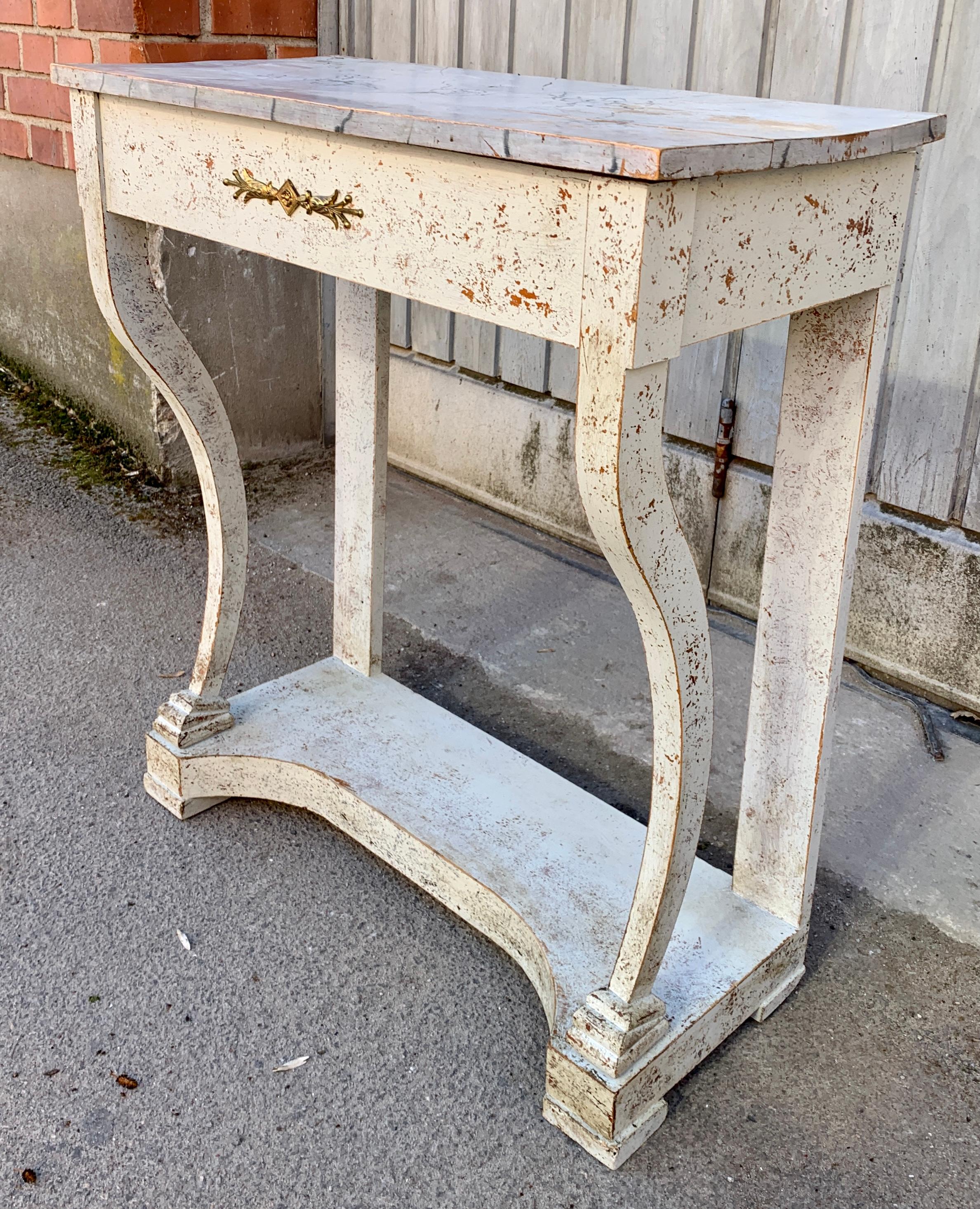 Swedish Gustavian Faux Marble Painted Console Table For Sale 14