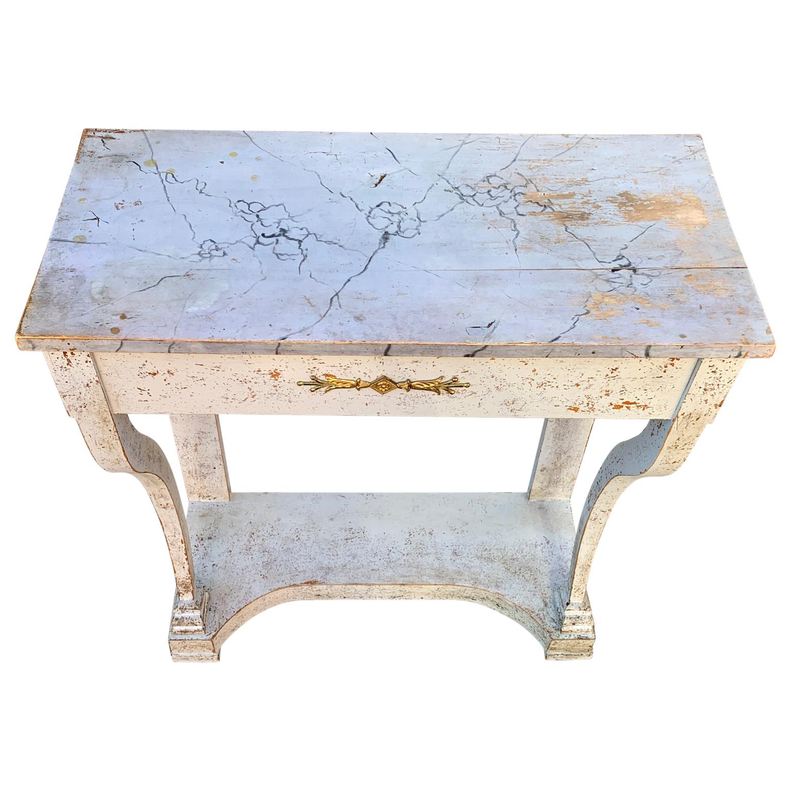 Swedish Gustavian Faux Marble Painted Console Table In Good Condition For Sale In Haddonfield, NJ