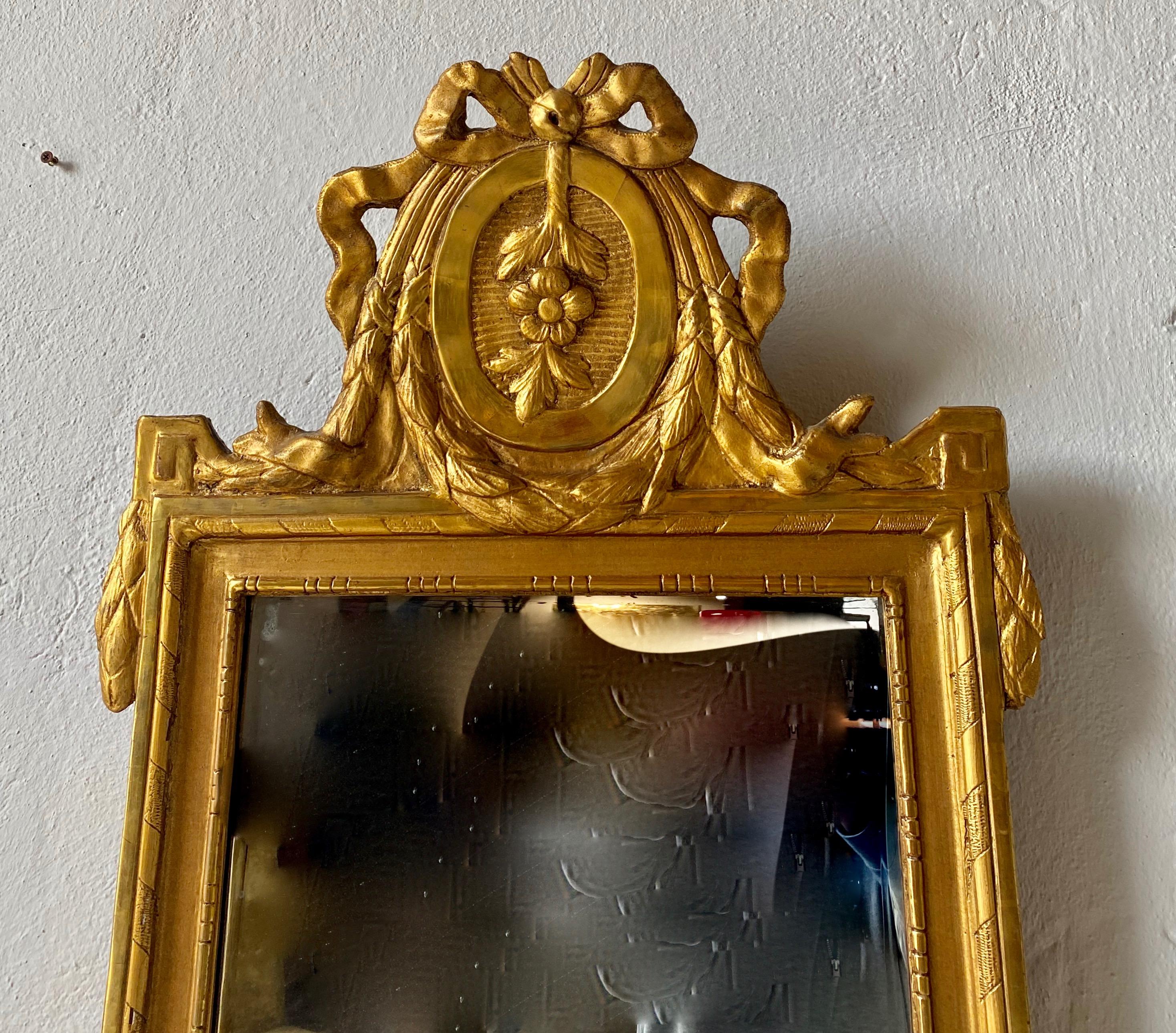 Hand-Carved Swedish Gustavian Gilt Mirror, Signed with Stockholms Hallstamp, 1776 For Sale