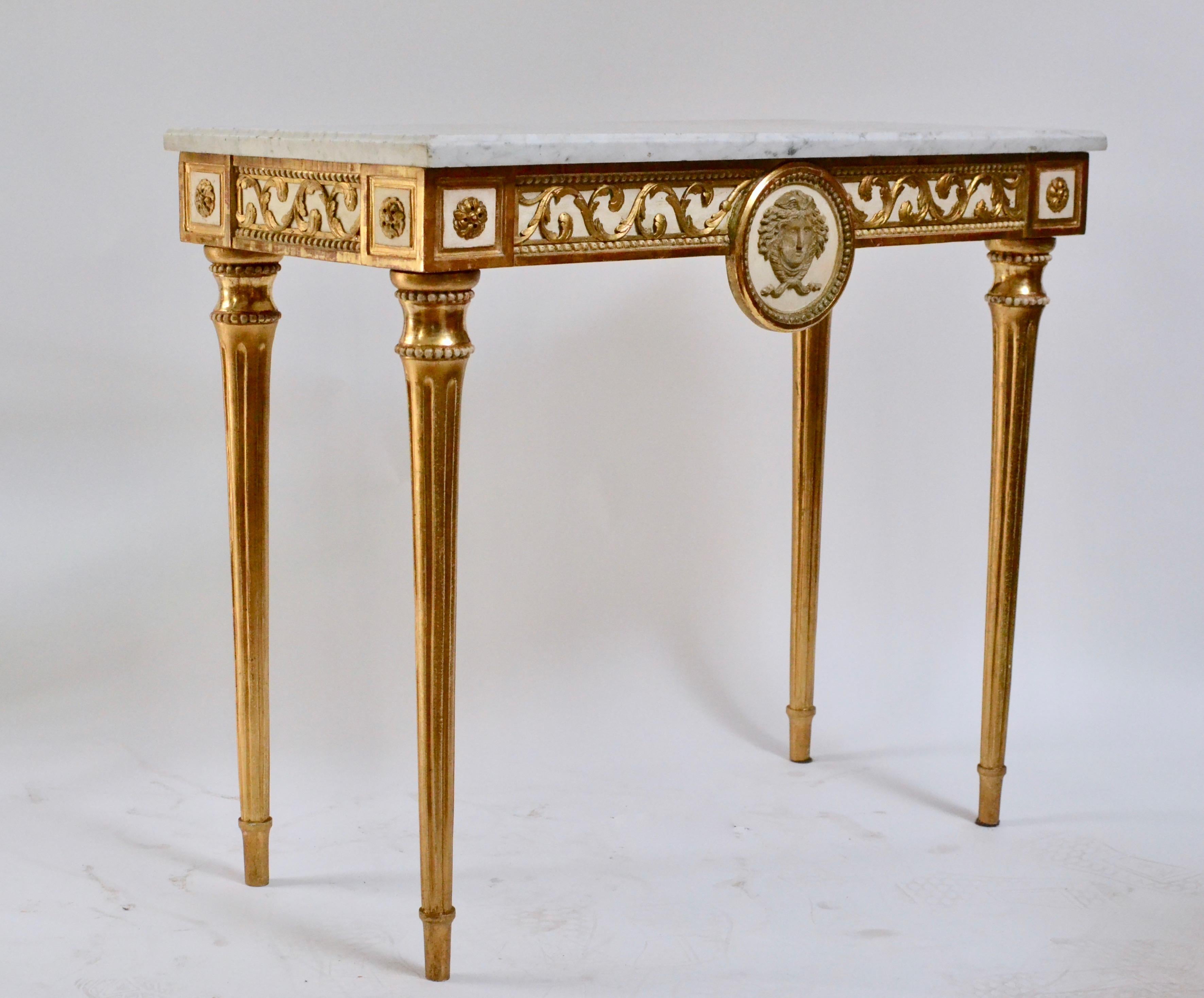 A Swedish late 18th century Gustavian console table with a Carrara marble top. Carved giltwood. Very nice condition, original top.