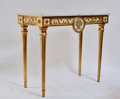 Table console gustavienne suédoise en bois doré, plateau en marbre, 18ème siècle