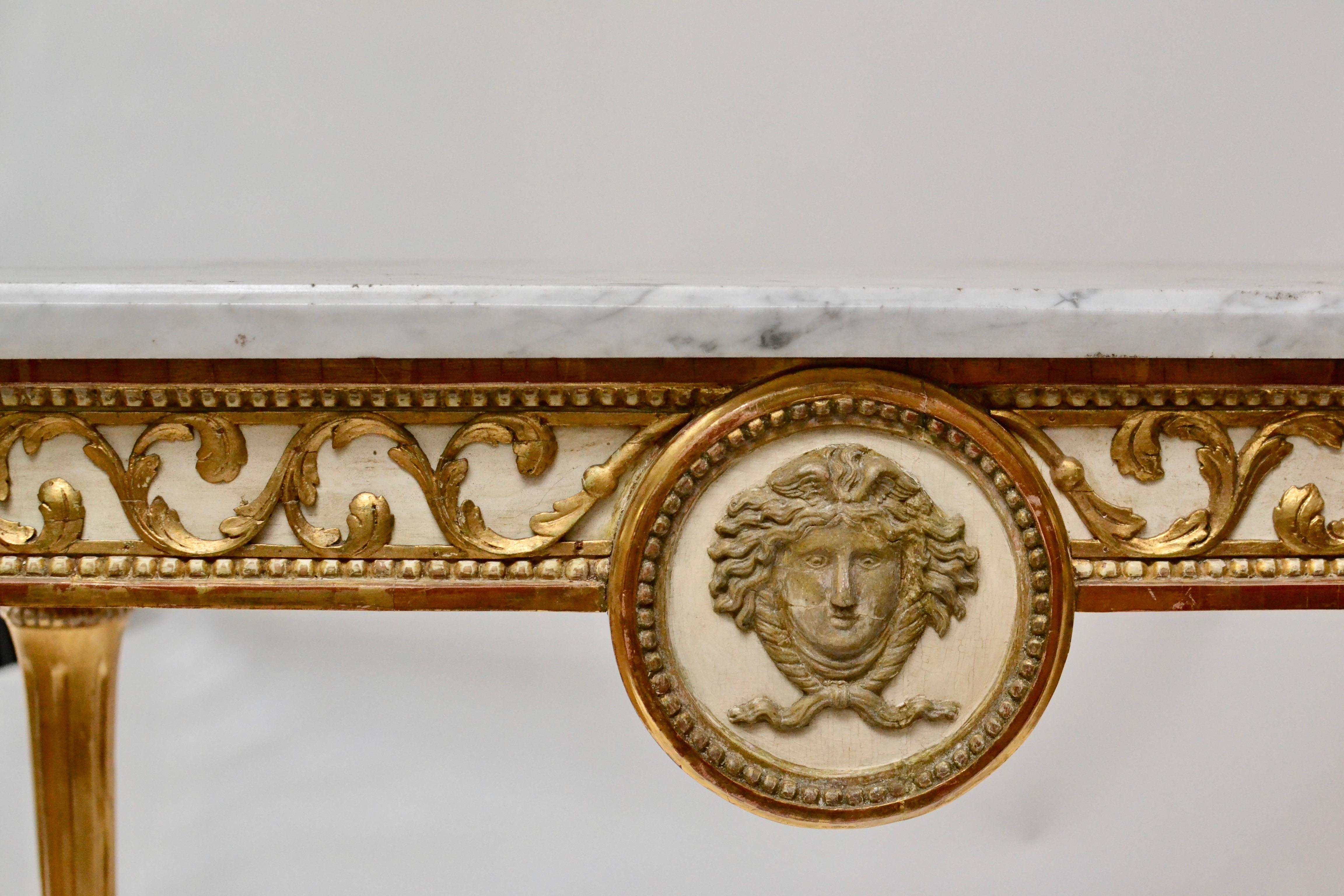 Carrara Marble Swedish Gustavian Giltwood Console Table, Marble Top, 18th Century