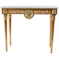 Swedish Gustavian Giltwood Console Table, Marble Top, 18th Century
