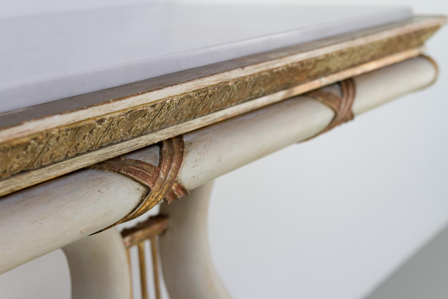 Swedish Gustavian Giltwood Console Table with Lyre and Marble Top, 1800s. For Sale 8
