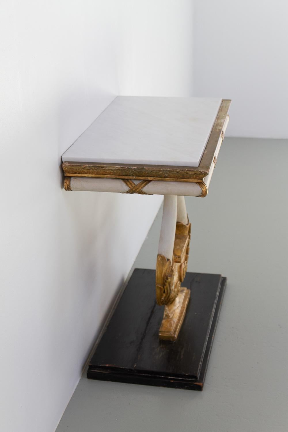 Swedish Gustavian Giltwood Console Table with Lyre and Marble Top, 1800s. For Sale 11
