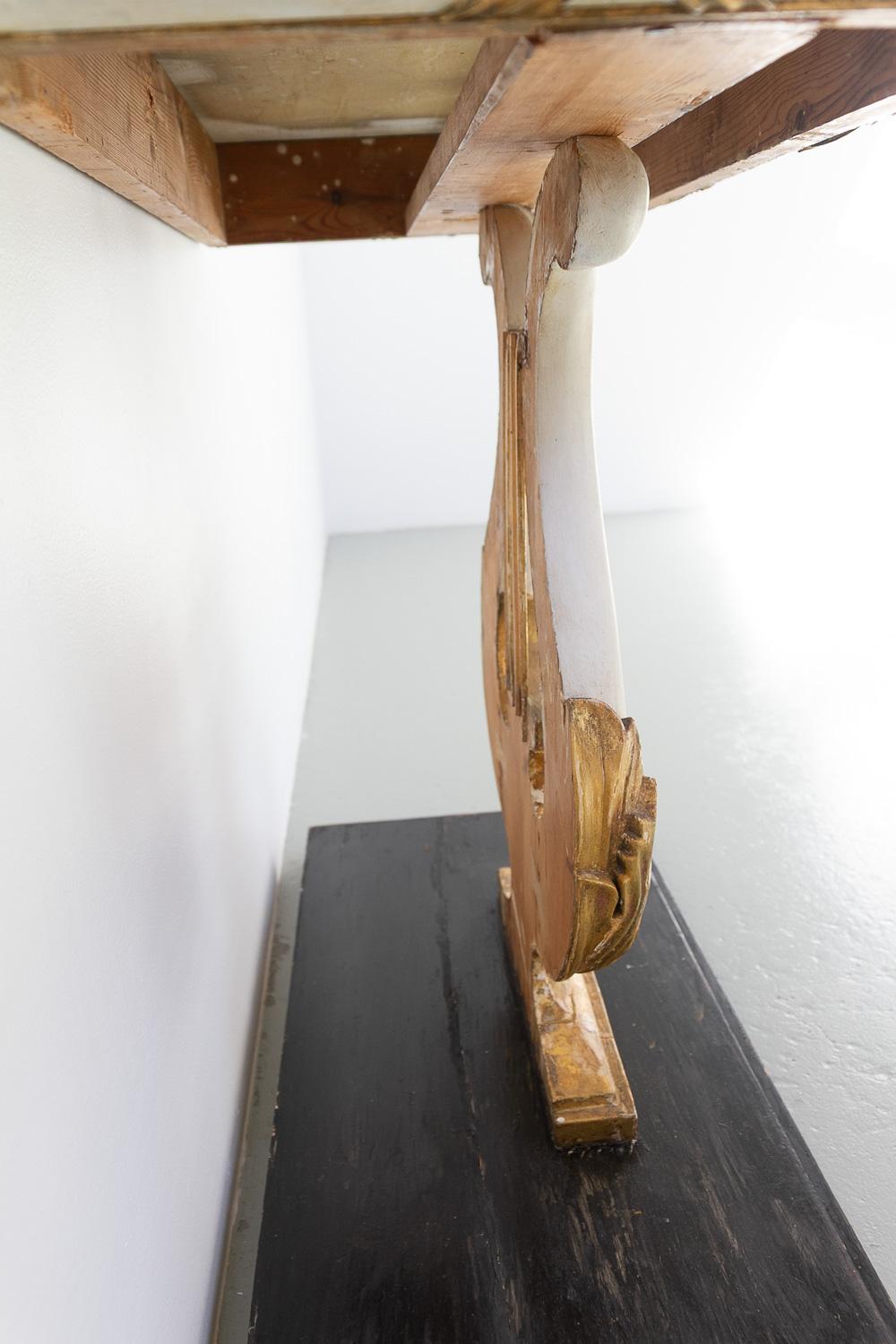 Swedish Gustavian Giltwood Console Table with Lyre and Marble Top, 1800s. For Sale 13
