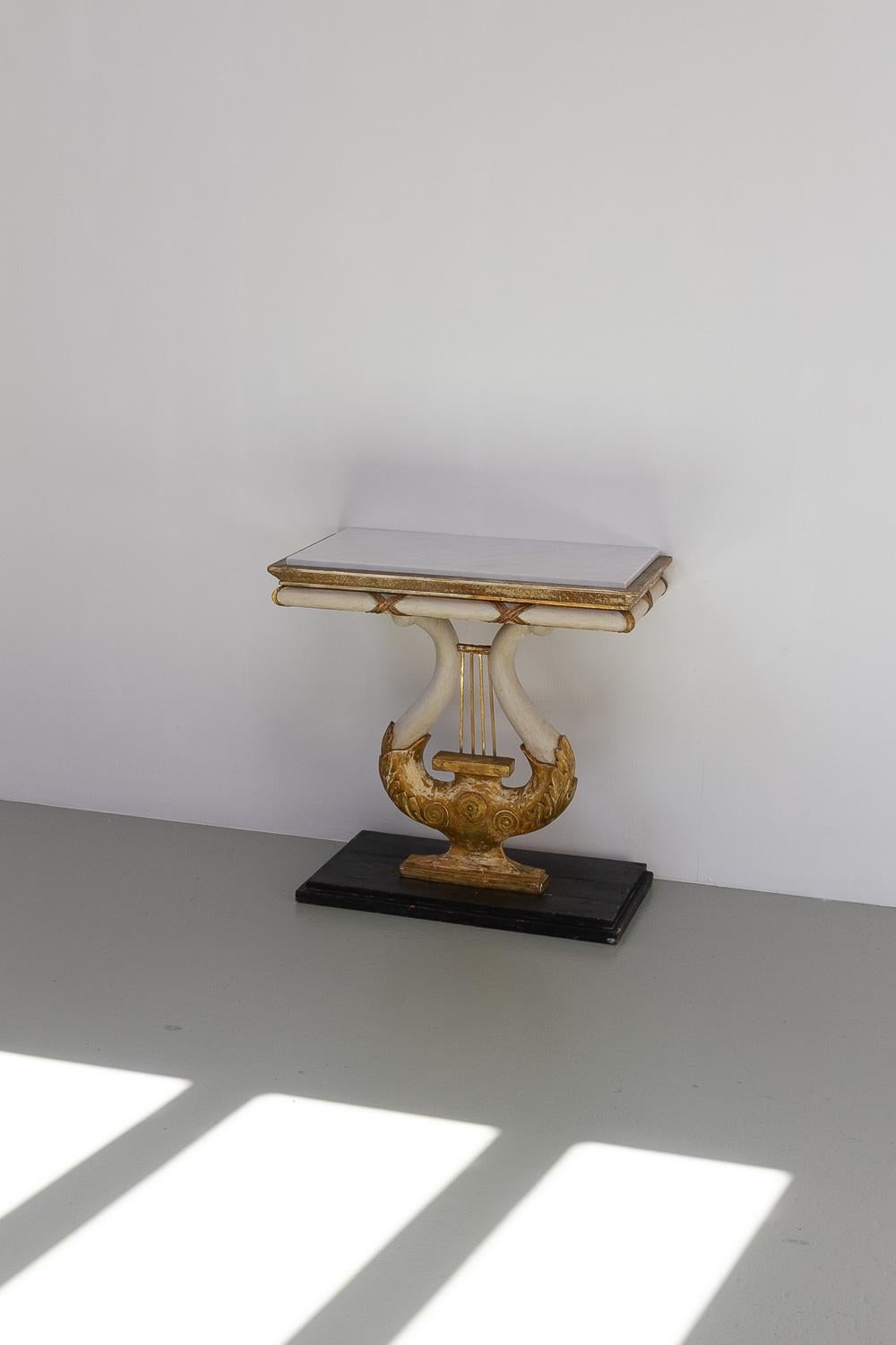 Swedish Gustavian Giltwood Console Table with Lyre and Marble Top, 1800s. For Sale 14